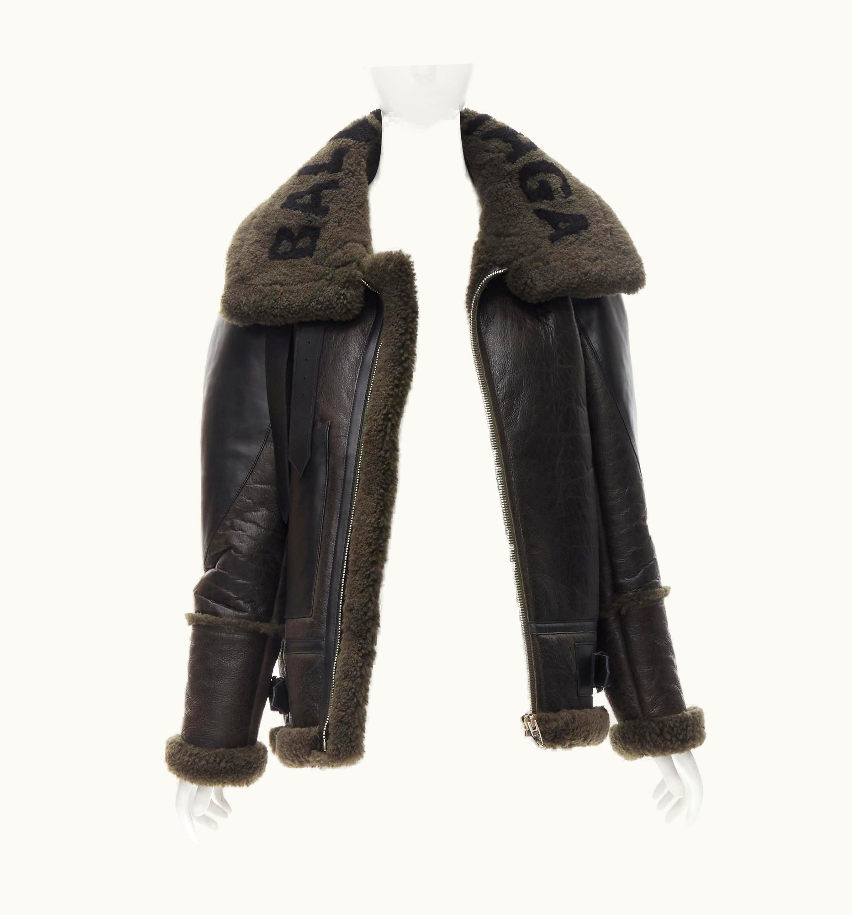 Balenciaga Demna 2018 Runway Le Bombardier Green Shearling Aviator Jacket UZ0588580