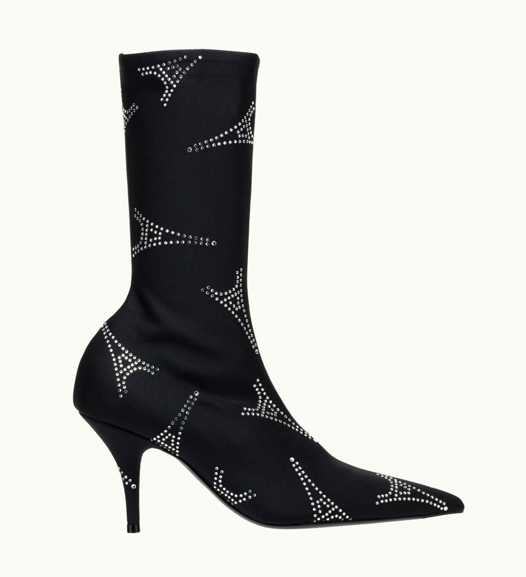 Balenciaga Eiffel Tower Crystal Stretch Knit Knife Boot Black 35 Fr
