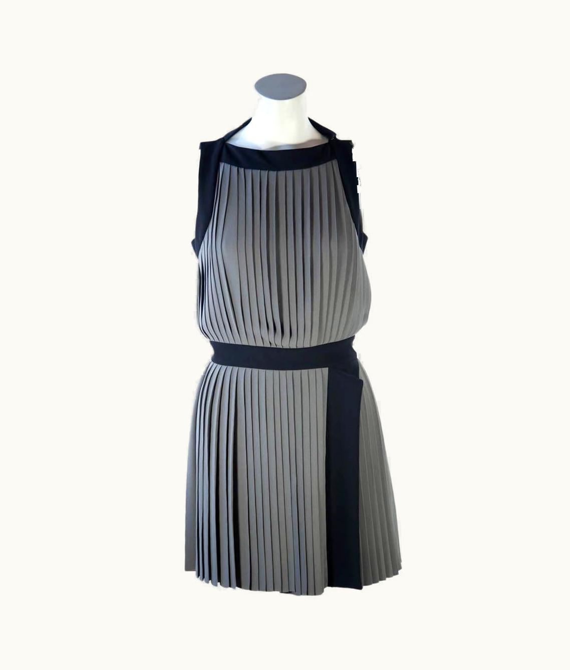 Balenciaga Paris, Pleated Grey And Black Trim, Open-Back Dress, 2000s