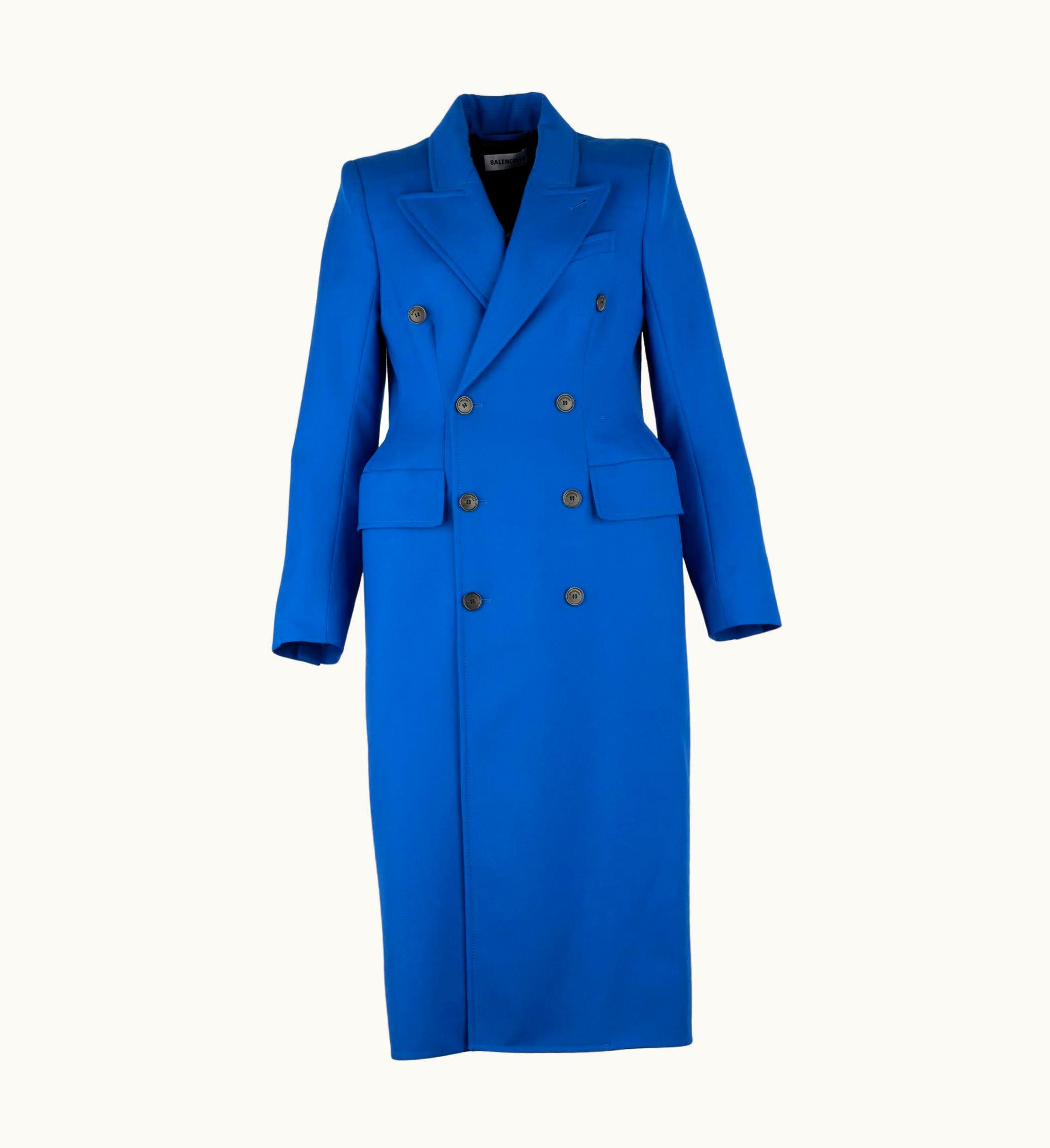 Balenciaga Hourglass Double Breasted Wool Blend Coat Royal Blue 38 Fr UZ0588588
