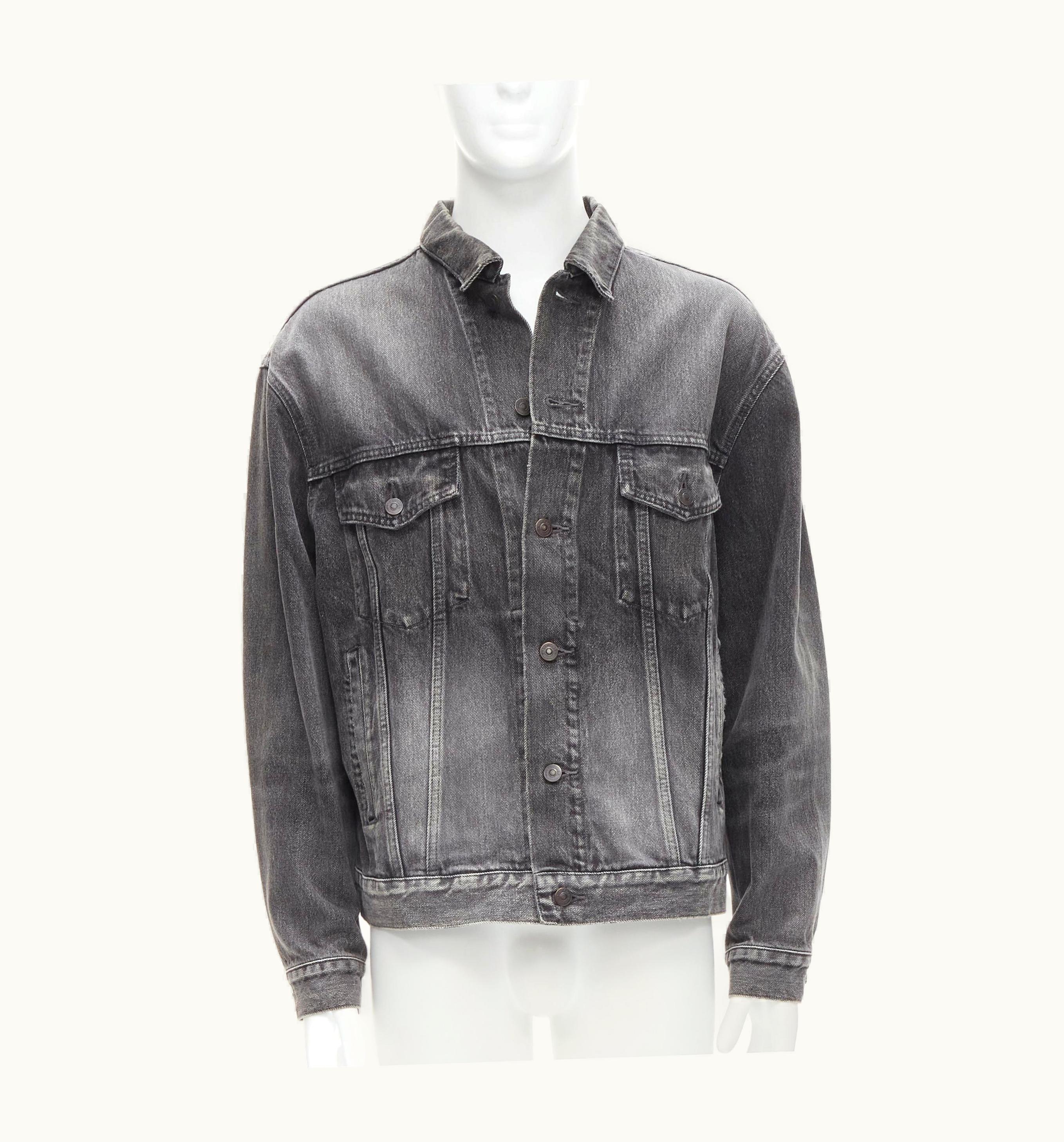 Balenciaga 2018 Grey Washed Denim Logo Print Oversized Jacket