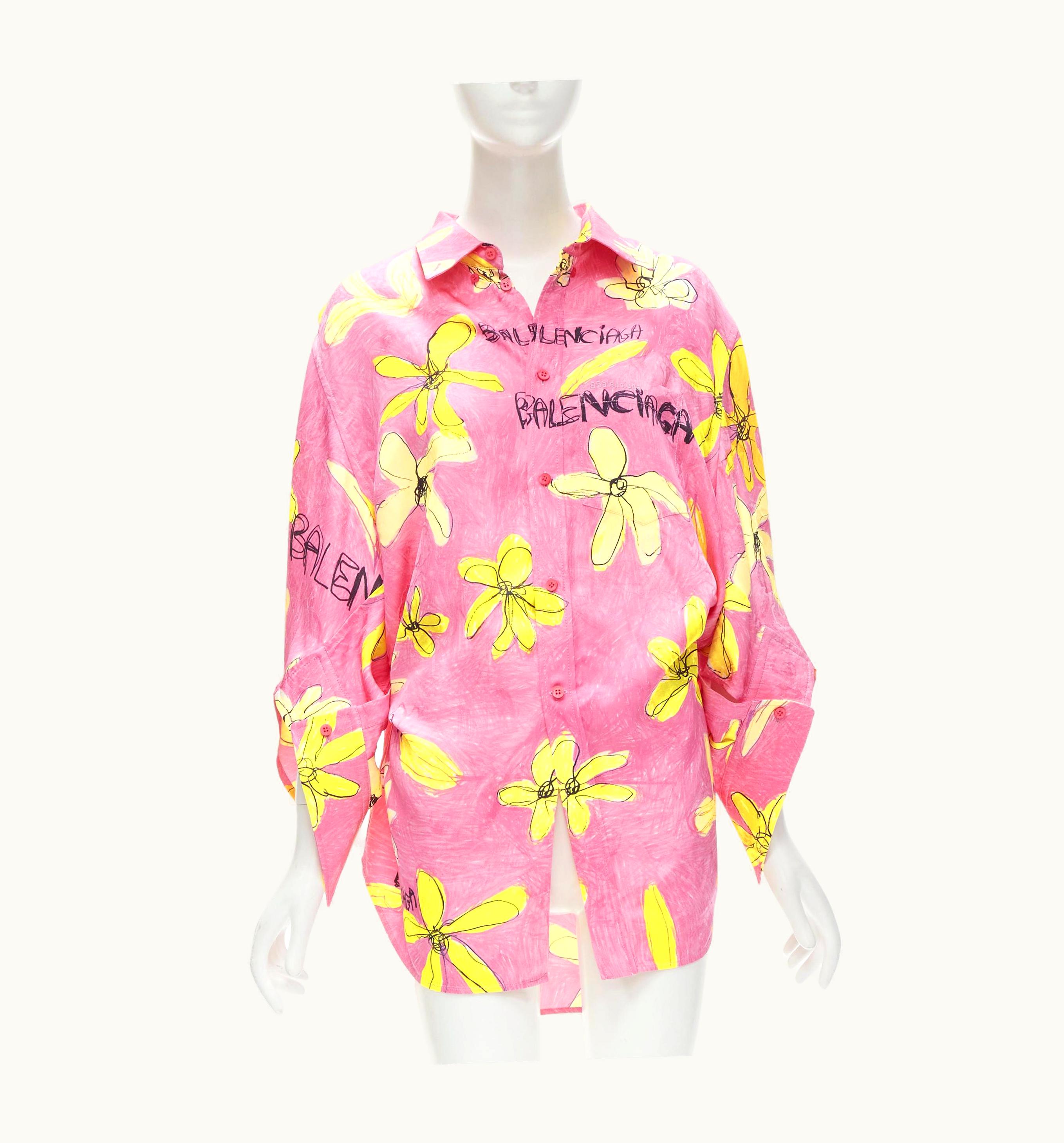 Balenciaga 2021 Julian Farade Pink Yellow Floral Deconstructed Shirt