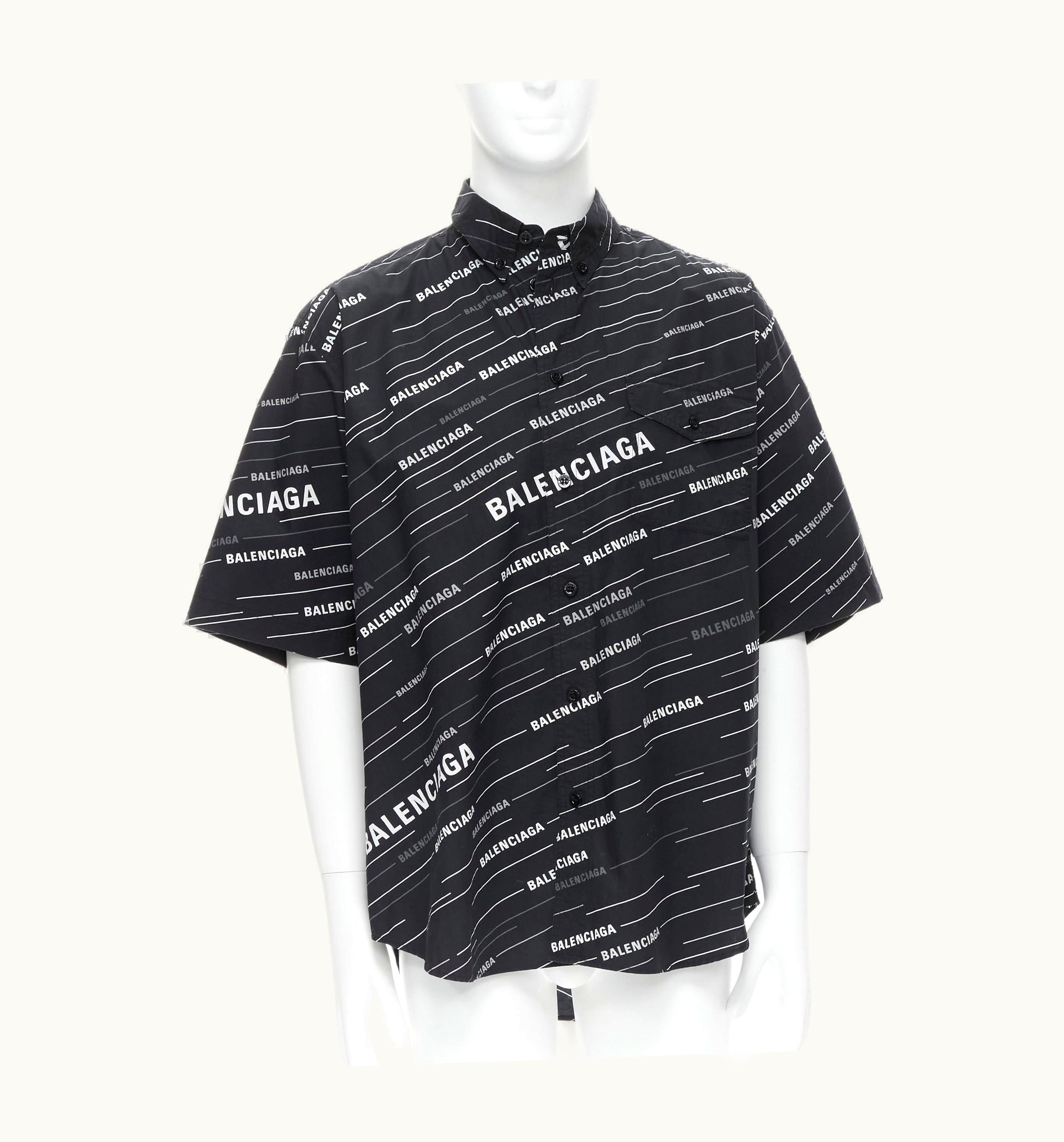Balenciaga 2018 Demna Black White Logo Print Oversized Shirt