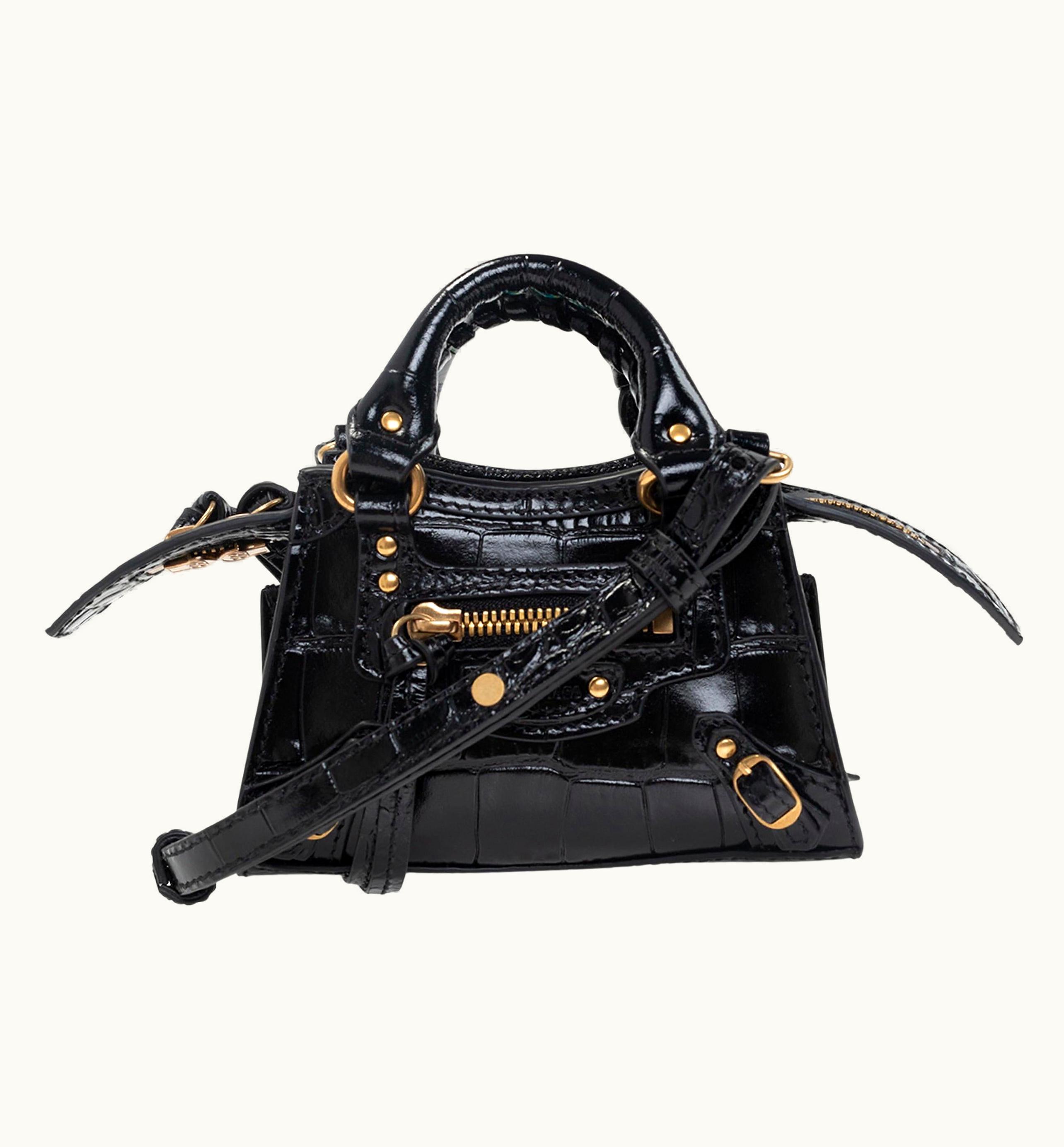 Balenciaga Black Neo Classic City Crocodile Pattern Leather Crossbody Bag