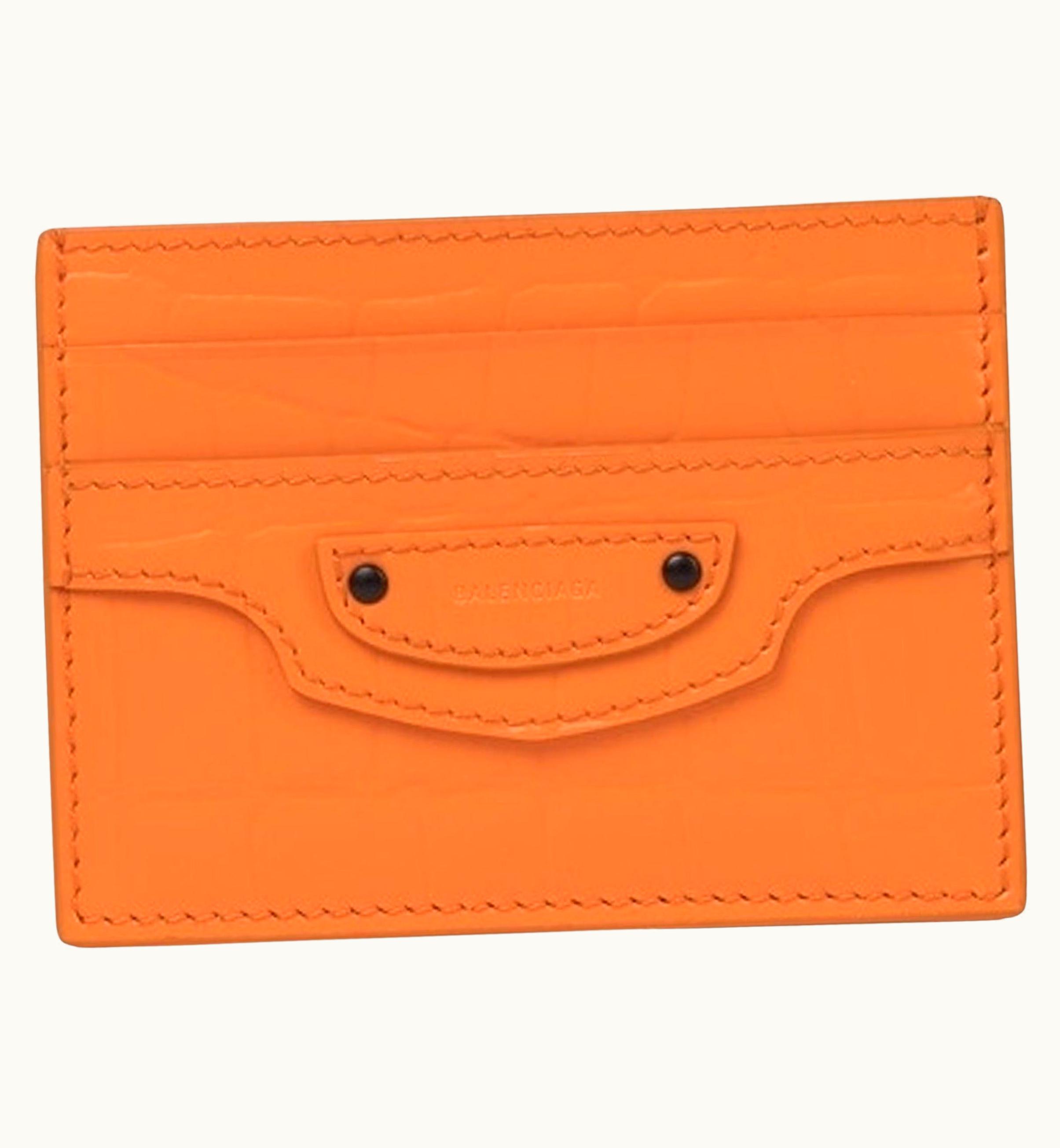 Balenciaga Orange Neo Classic Crocodile Skin Pattern Card Holder Wallet