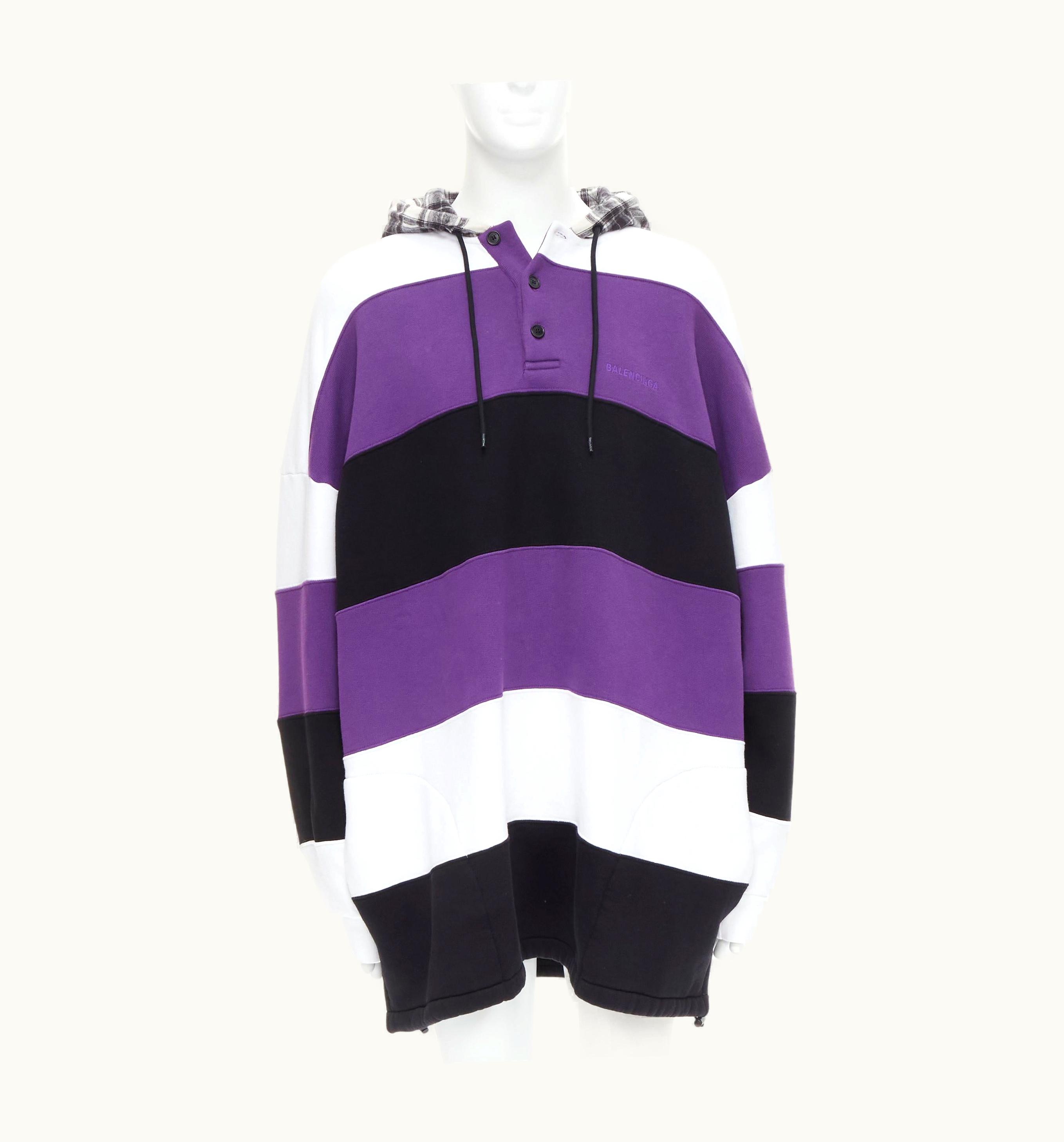 Balenciaga Demna Purple White Black Striped Patchwork Oversized Hoodie UZ0588603