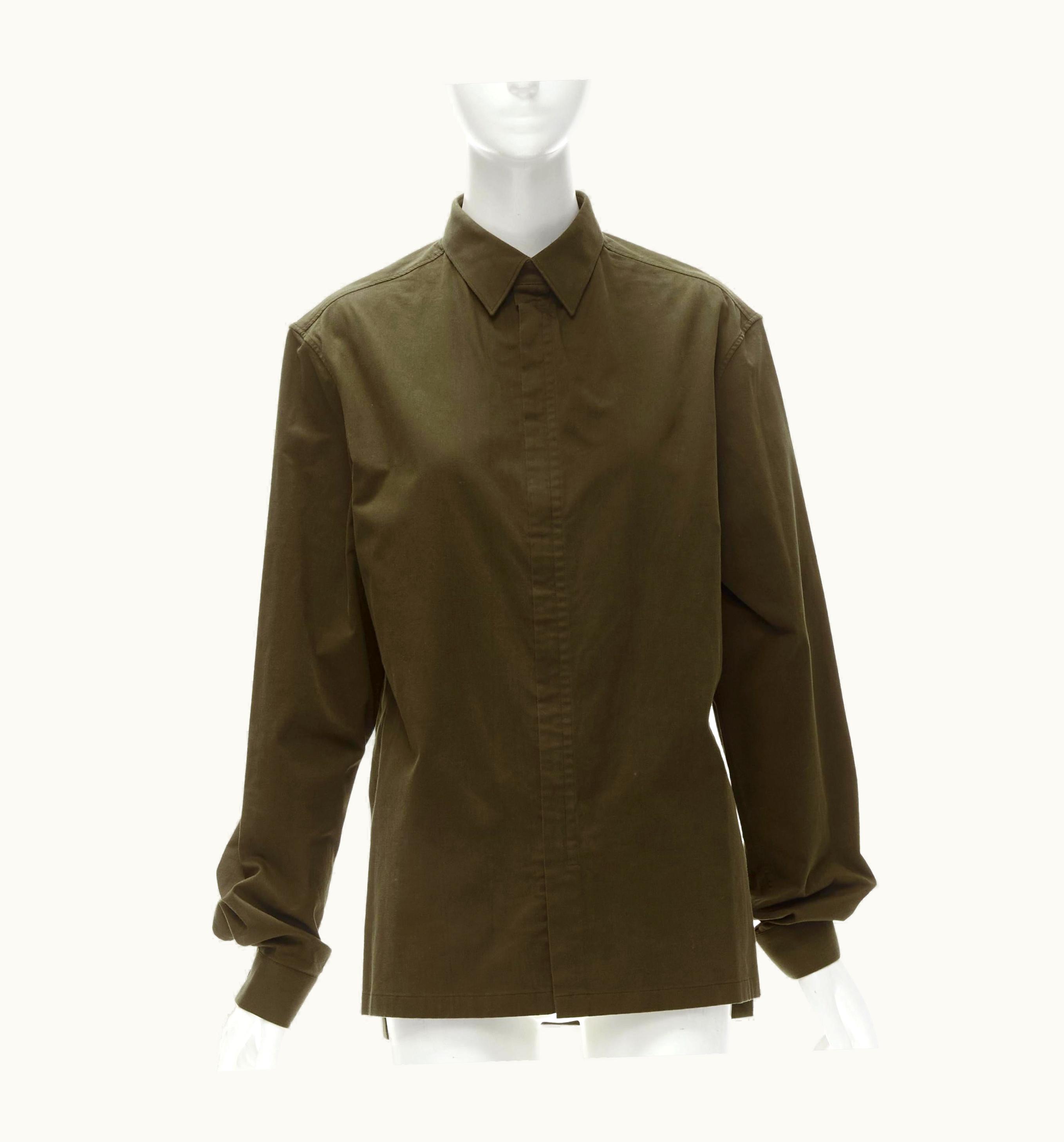 Balenciaga Army Green Cotton-blend Concealed Zip Front Shirt