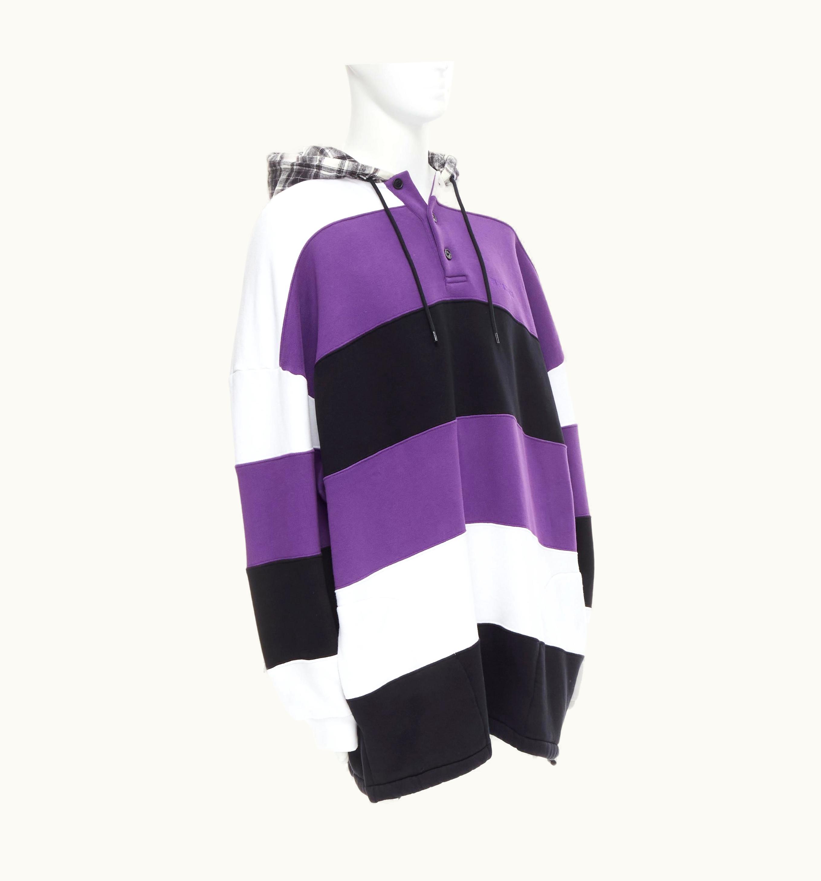 Balenciaga Demna Purple White Black Striped Patchwork Oversized Hoodie UZ0588608