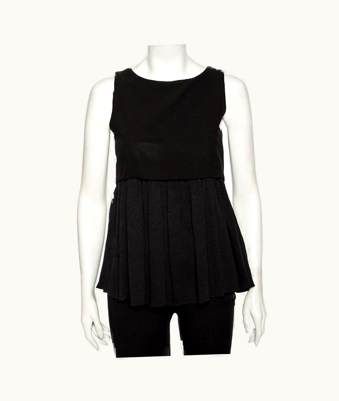 Balenciaga Black Textured Silk Contrast Overlay Detailed Sleeveless Mini Dress