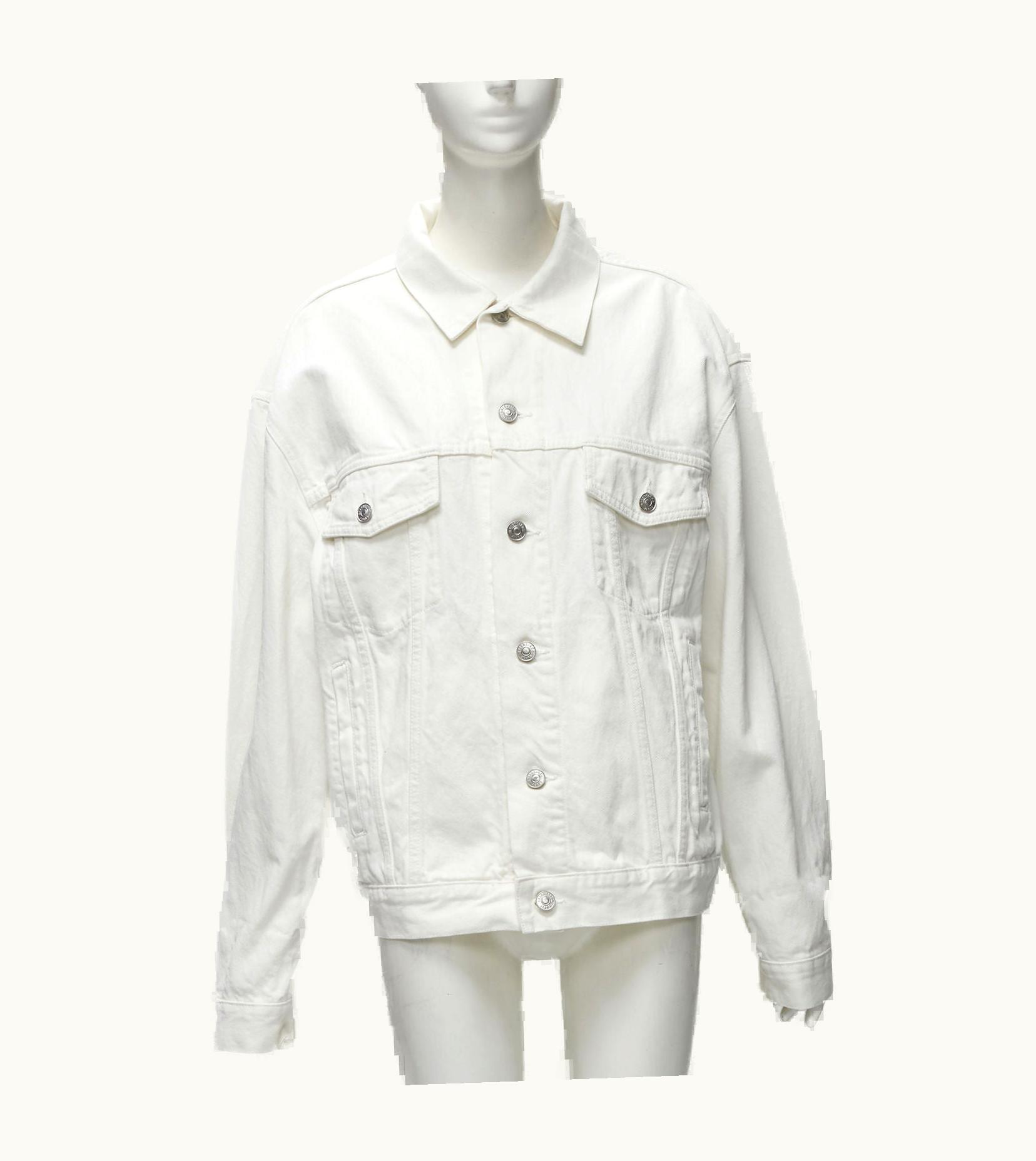 Balenciaga 2019 White Denim Black Logo Embroidery Oversized Jacket