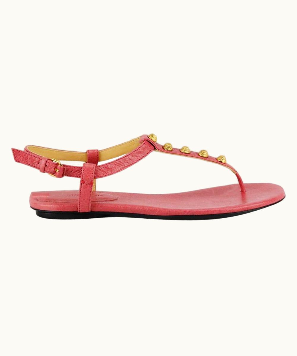 Balenciaga Studded Glossed Leather Sandals Eu 38 Us
