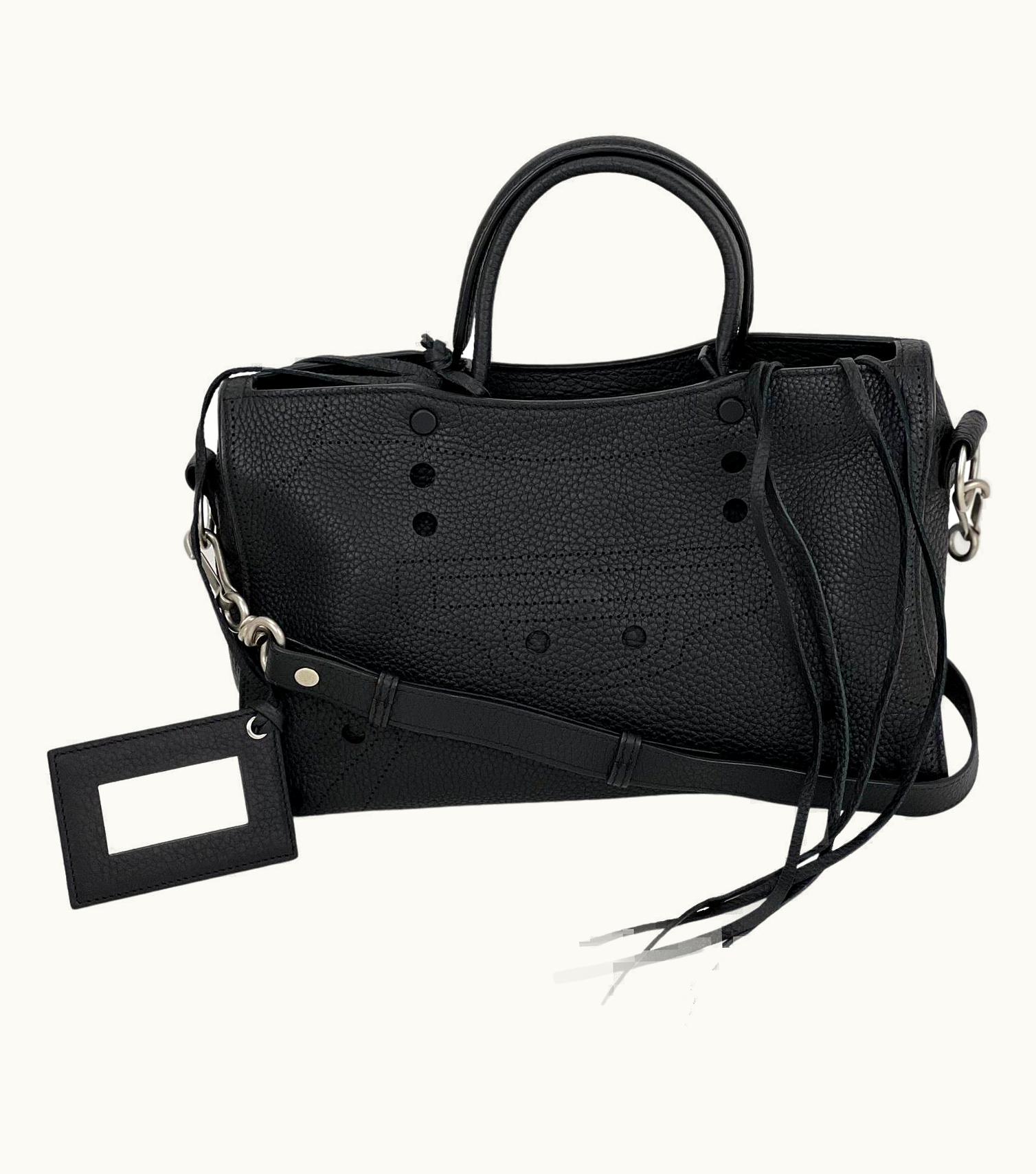 Balenciaga Tote Silver Hardware Perforated City Black Leather Shoulder Bag