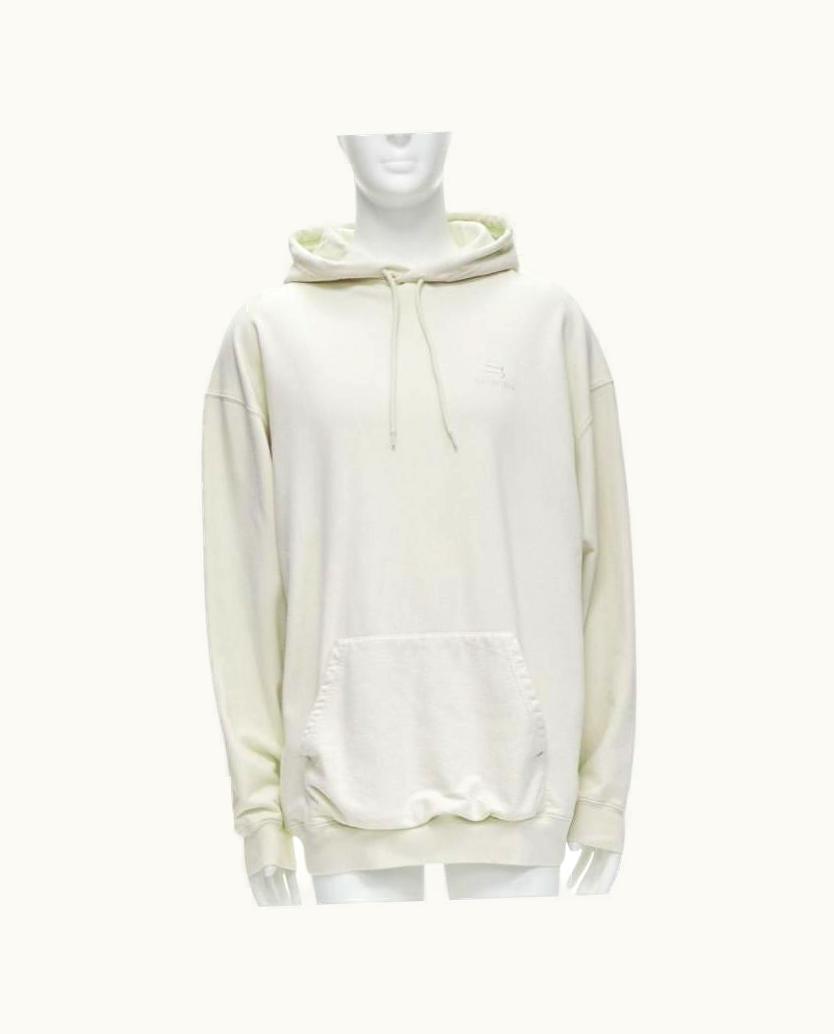 Balenciaga Demna 2021 Ecru Cotton Logo Embroidery Oversized Hoodie Sweatshirt