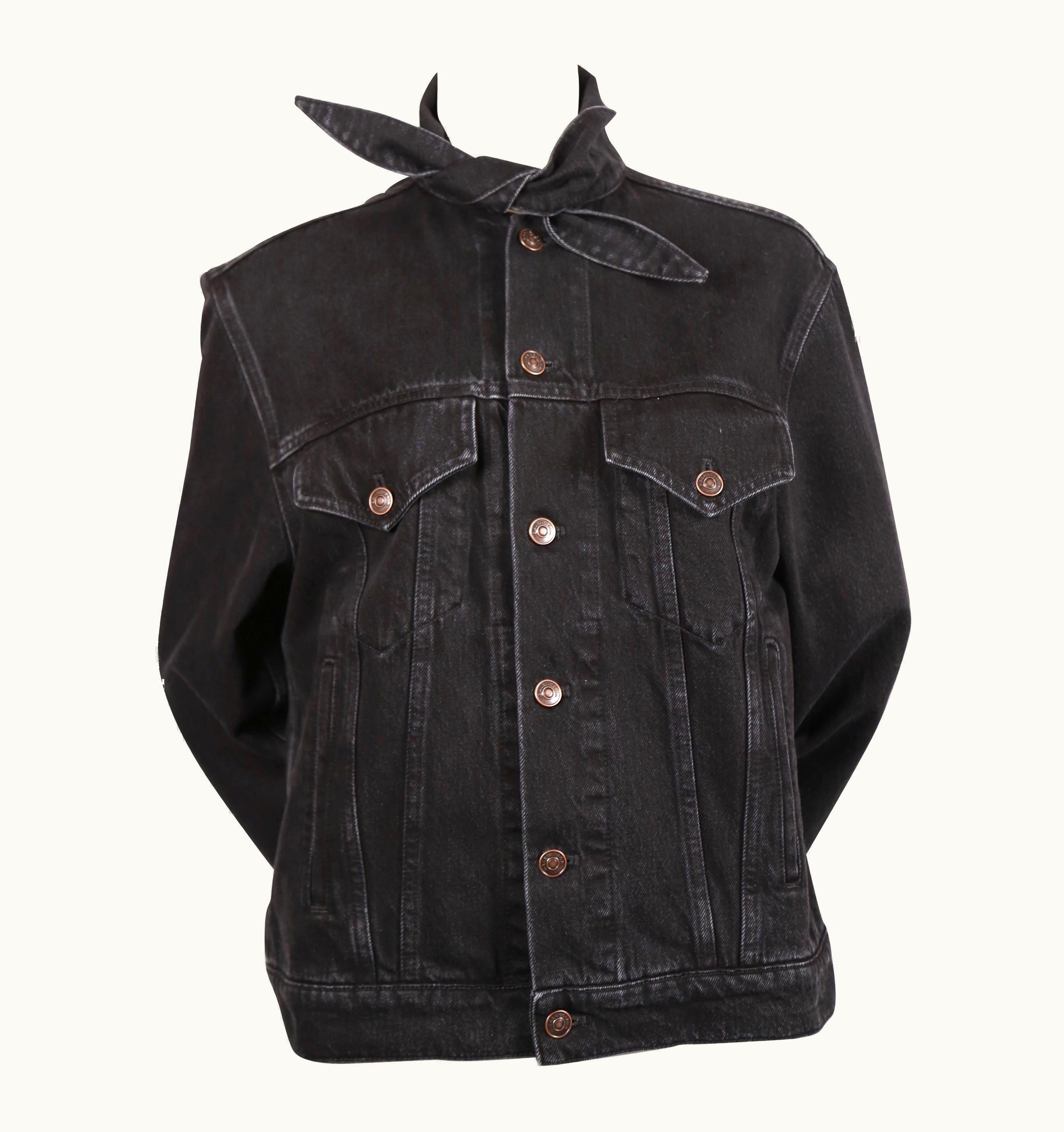 Balenciaga By Demna Gvasalia Black Denim Jacket With 'scarf' Collar - New