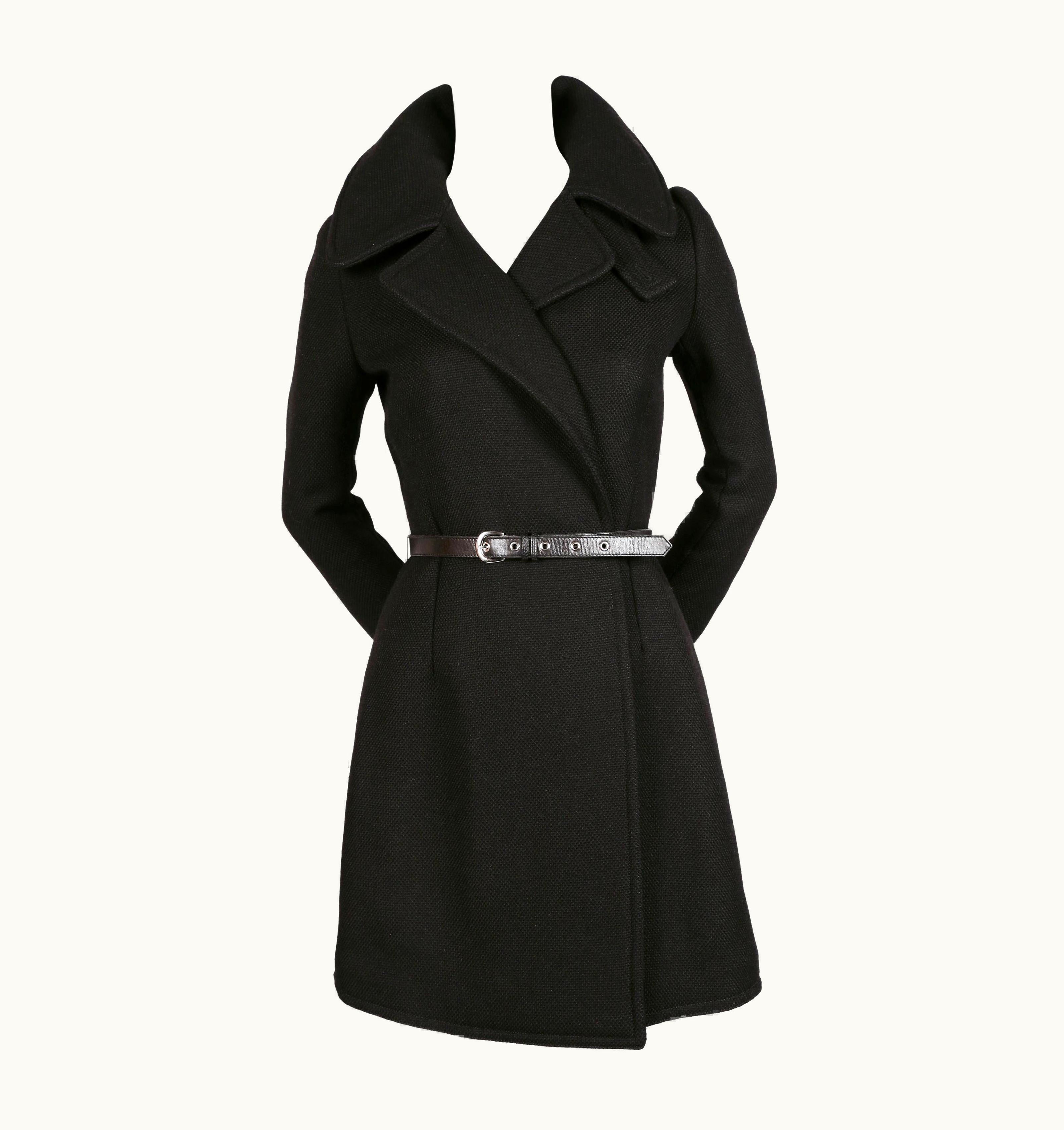 Balenciaga By Nicolas Ghesquiere Black Runway Coat With Leather Belt 2002