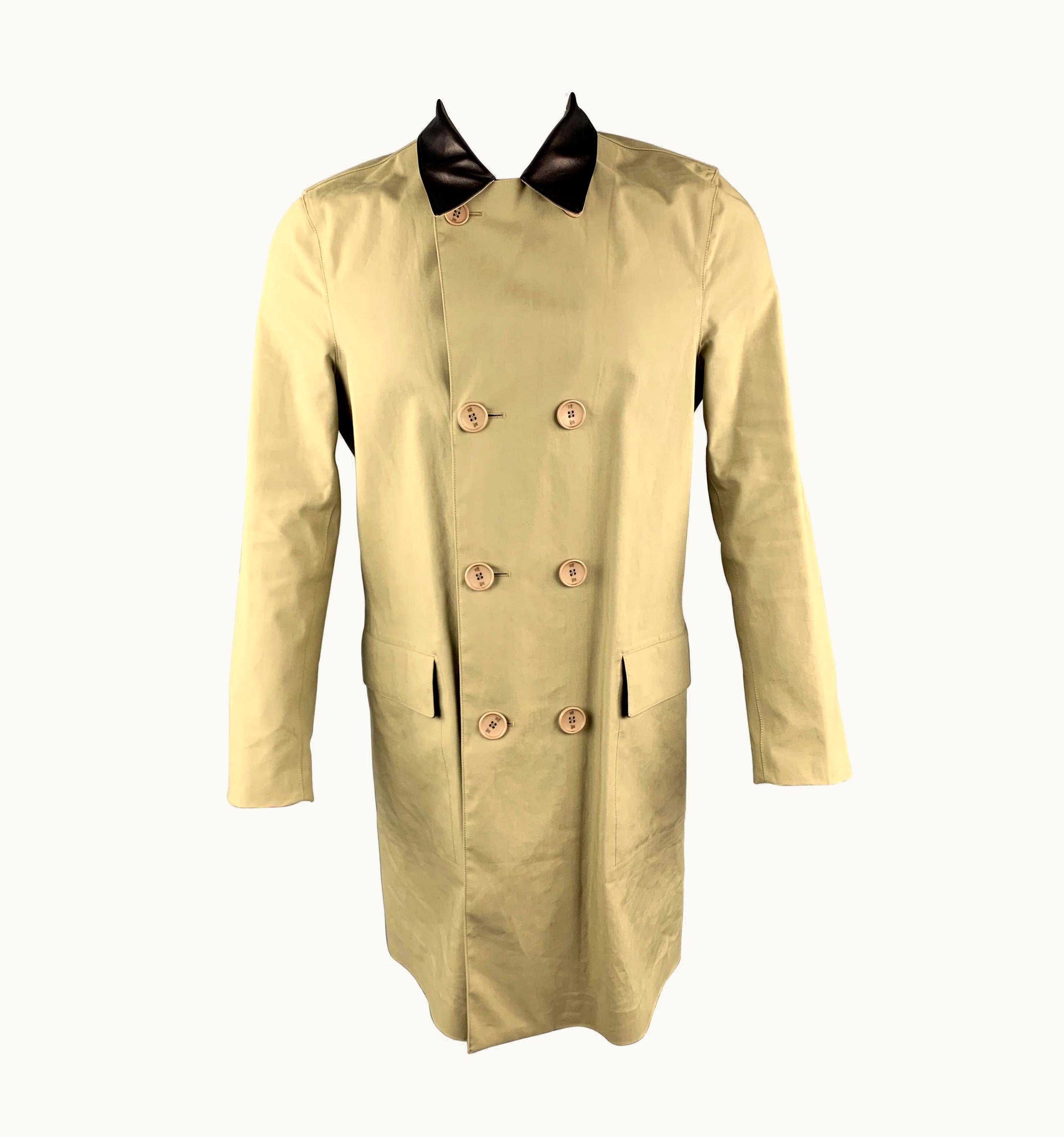 Balenciaga Khaki Mixed Materials Coated Double Breasted Cotton Coat