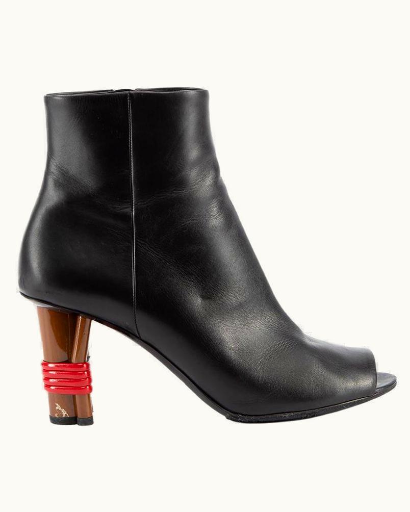 Balenciaga Women' Black Leather Peep Toe Accent Heel Boot