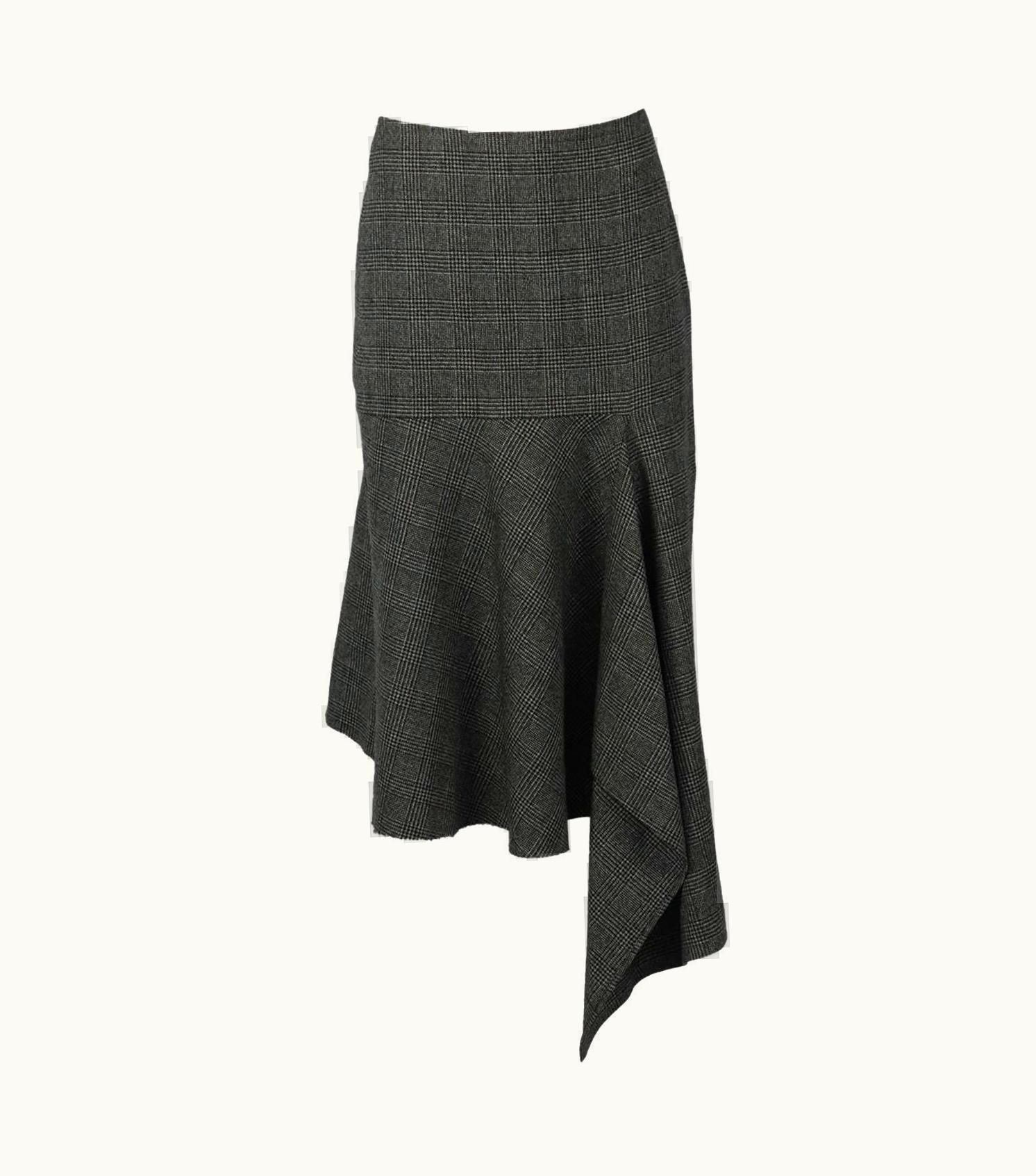 Balenciaga Asymmetric Checked Wool Blend Midi Skirt It 40 Uk