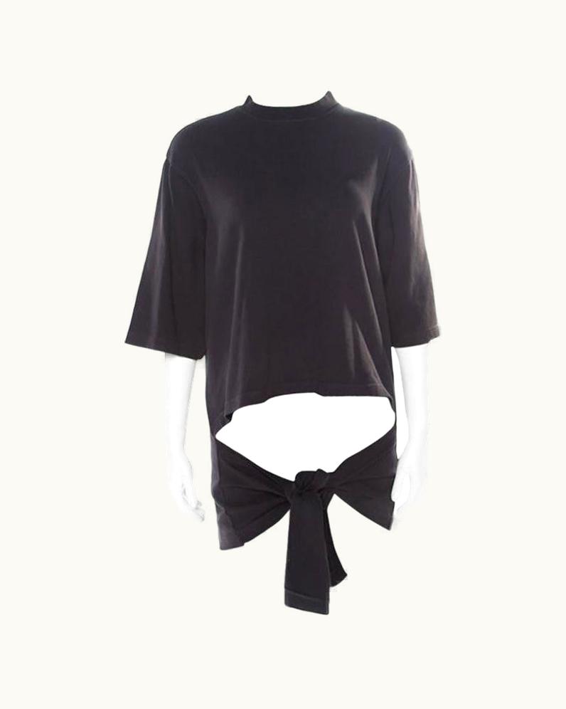 Balenciaga Balenciaga Washed Black Jersey Cutout Knotted Front Detail T-Shirt