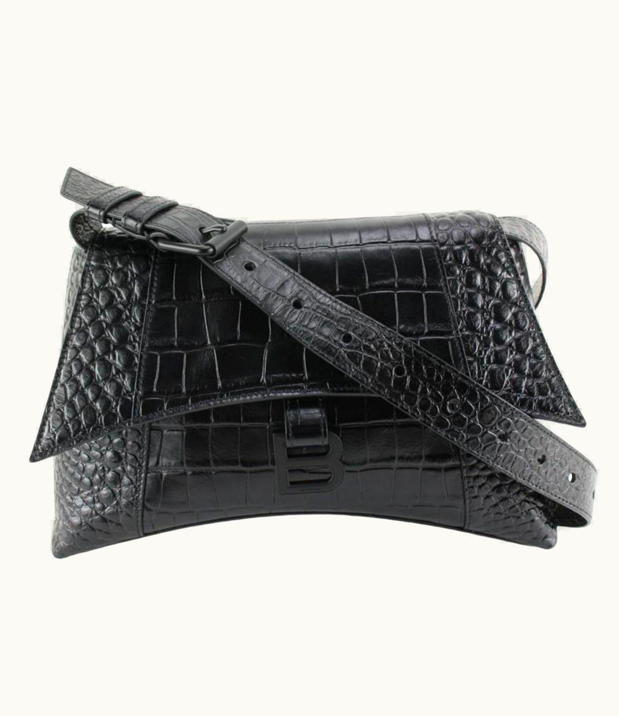 Balenciaga Balenciaga Black Crocodile Embossed Leather Downtown Soft Hourglass 16ba118