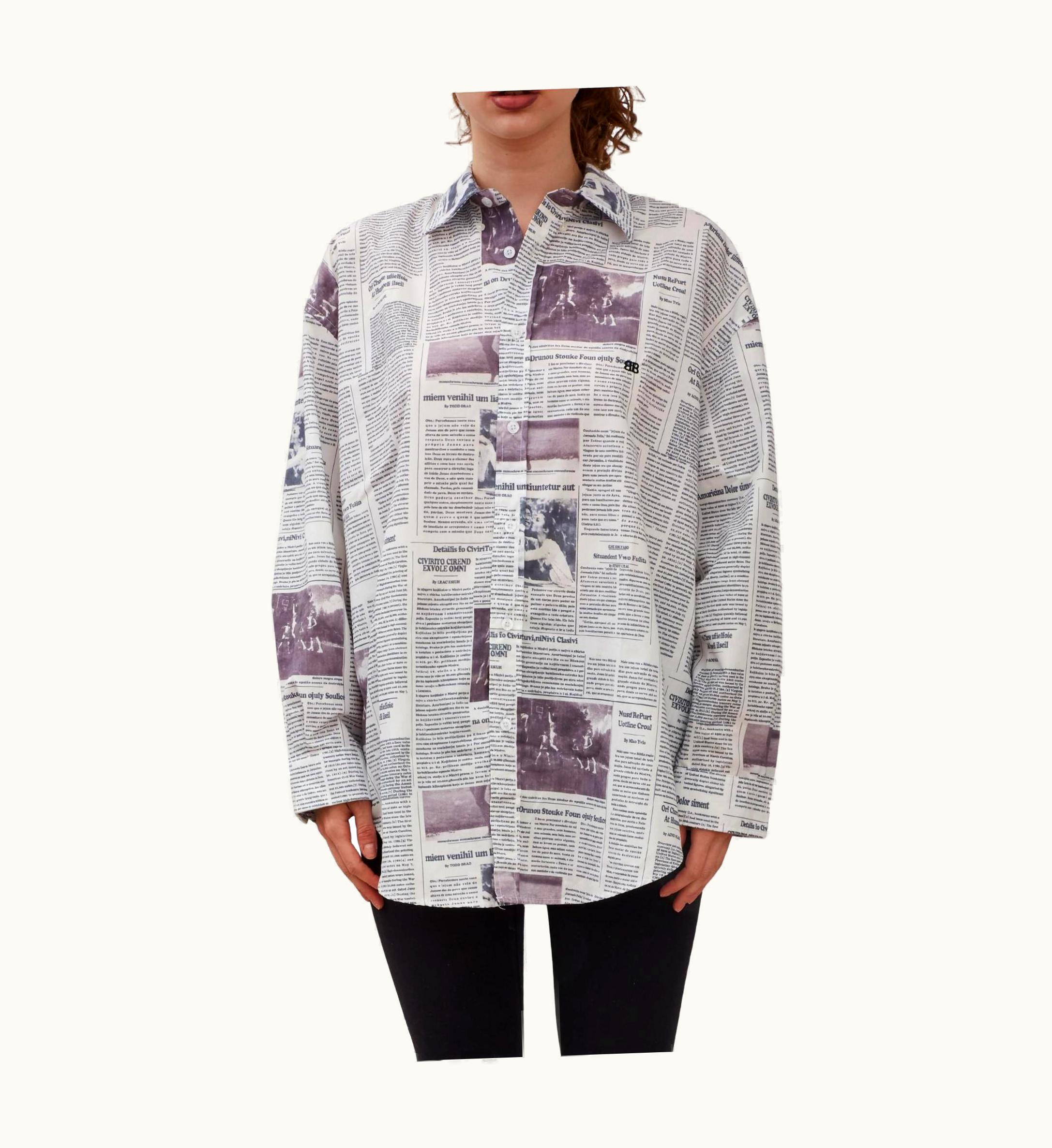 Balenciaga Balenciaga Newspaper Print Button-down Long Sleeve Shirt (36) S/S