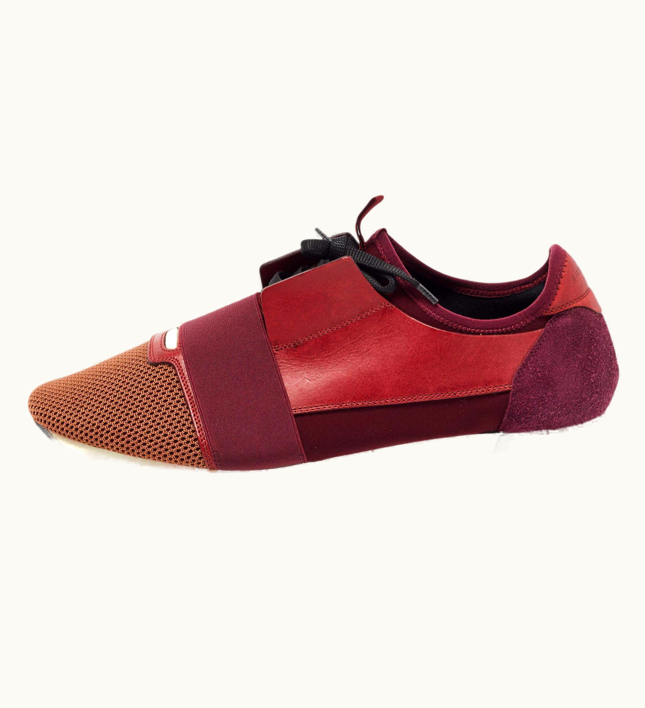 Balenciaga Balenciaga Burgundy/Brown Leather And Mesh Race Runner Sneakers