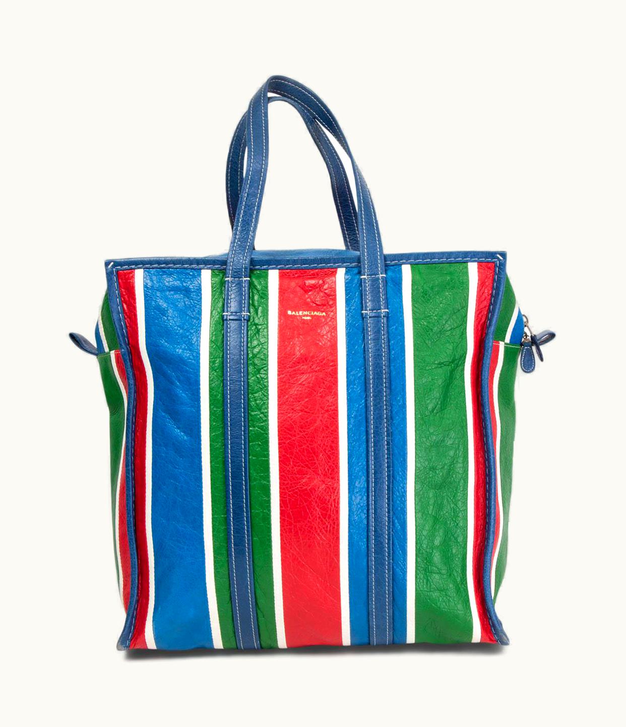 Balenciaga Balenciaga Blue Green Red Leather 2017 Striped Bazar Large Shopper Bag