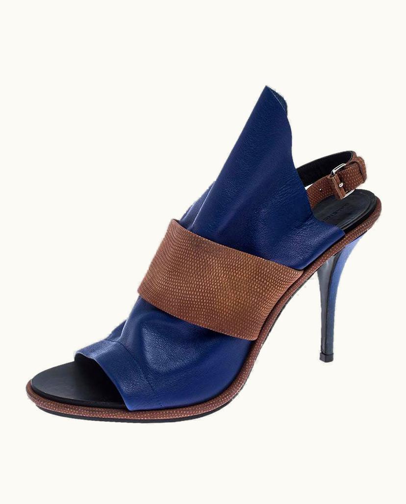 Balenciaga Balenciaga Blue/Brown Leather Open Toe Glove Slingback Sandals