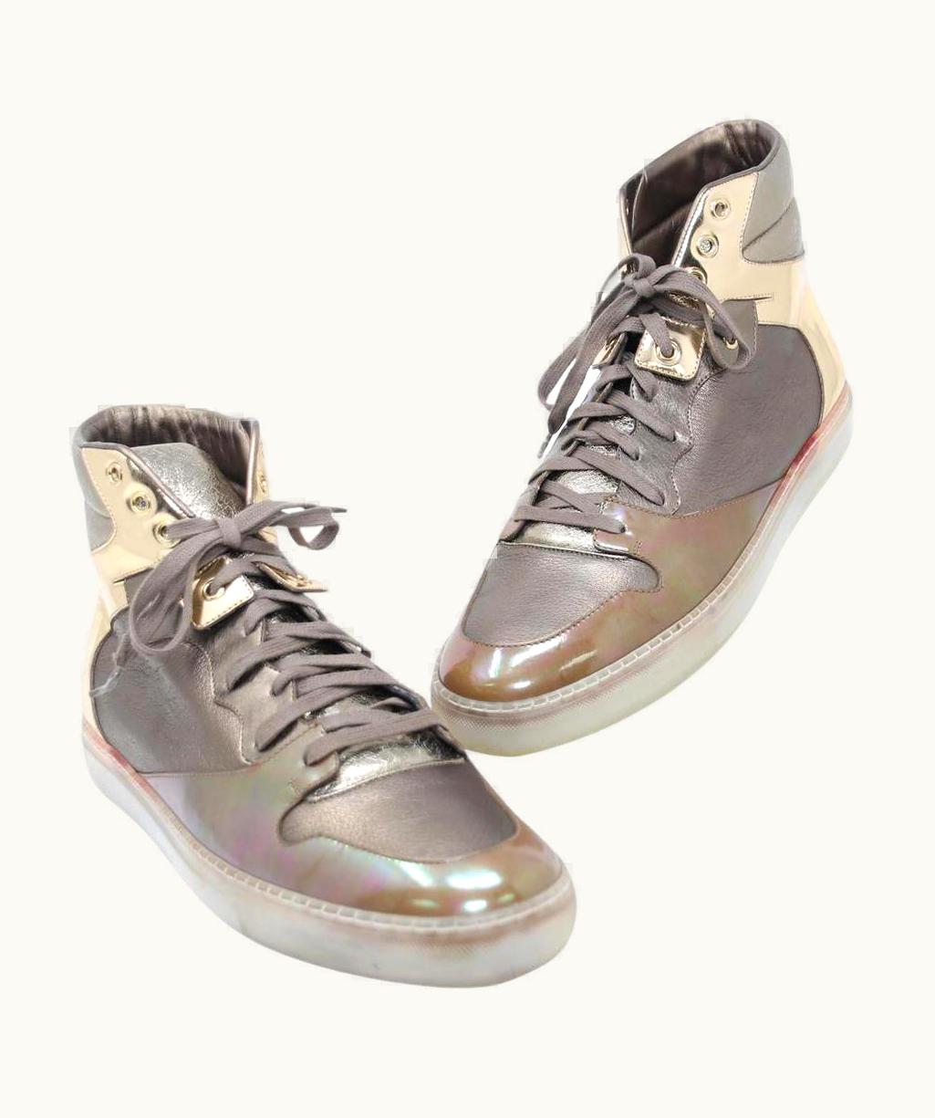 Balenciaga Balenciaga Metallic Patent Crinkled Leather High Top Men' Sneakers