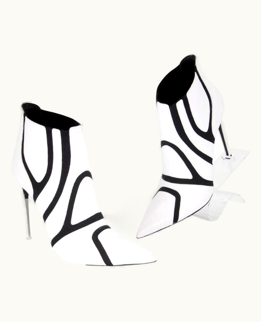 Balenciaga Balenciaga White Symmetric Two Tone Elastic Leather High Heels Boots/booties
