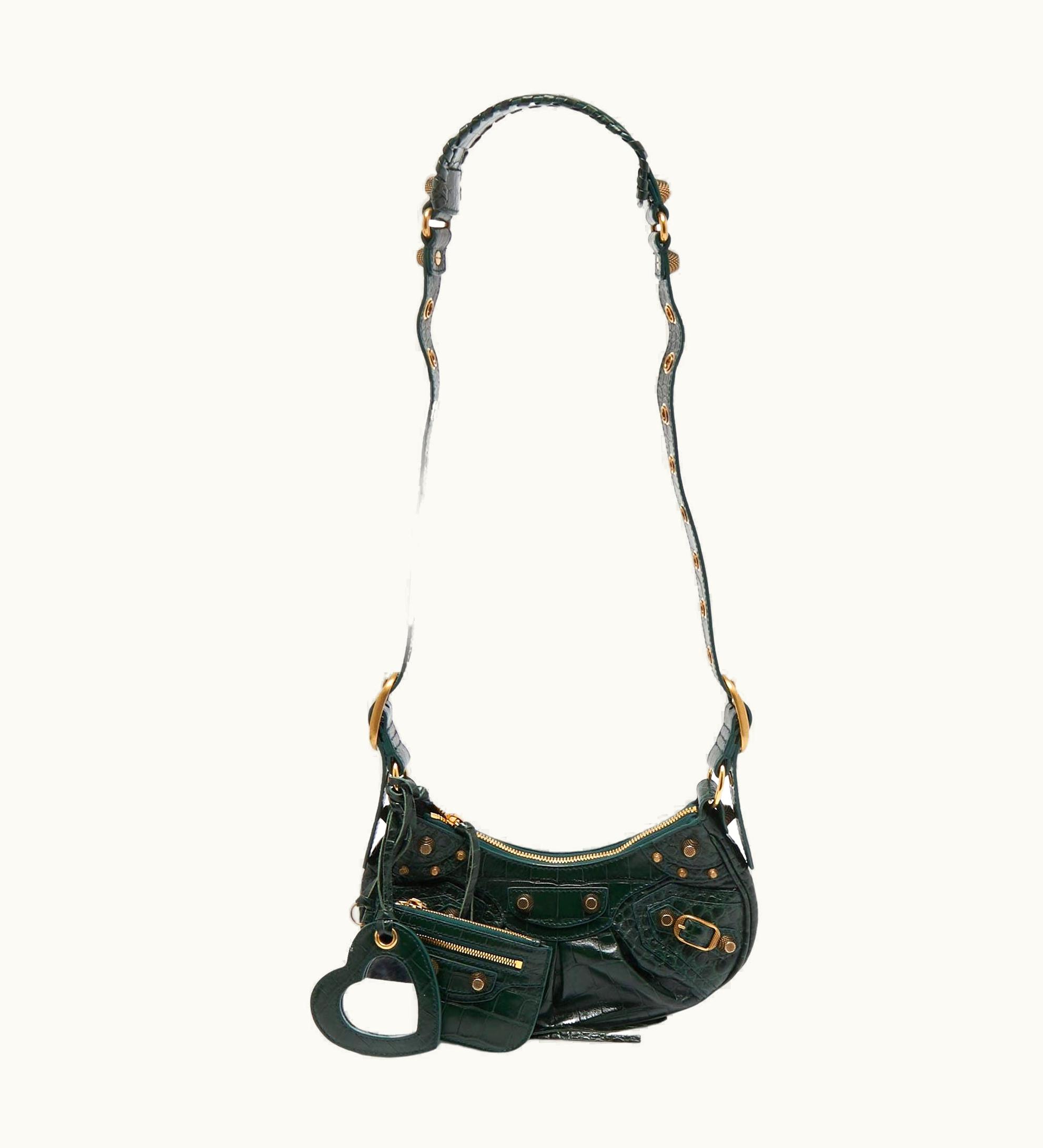 Balenciaga Balenciaga Green Croc Embossed Leather Le Cagole Shoulder Bag