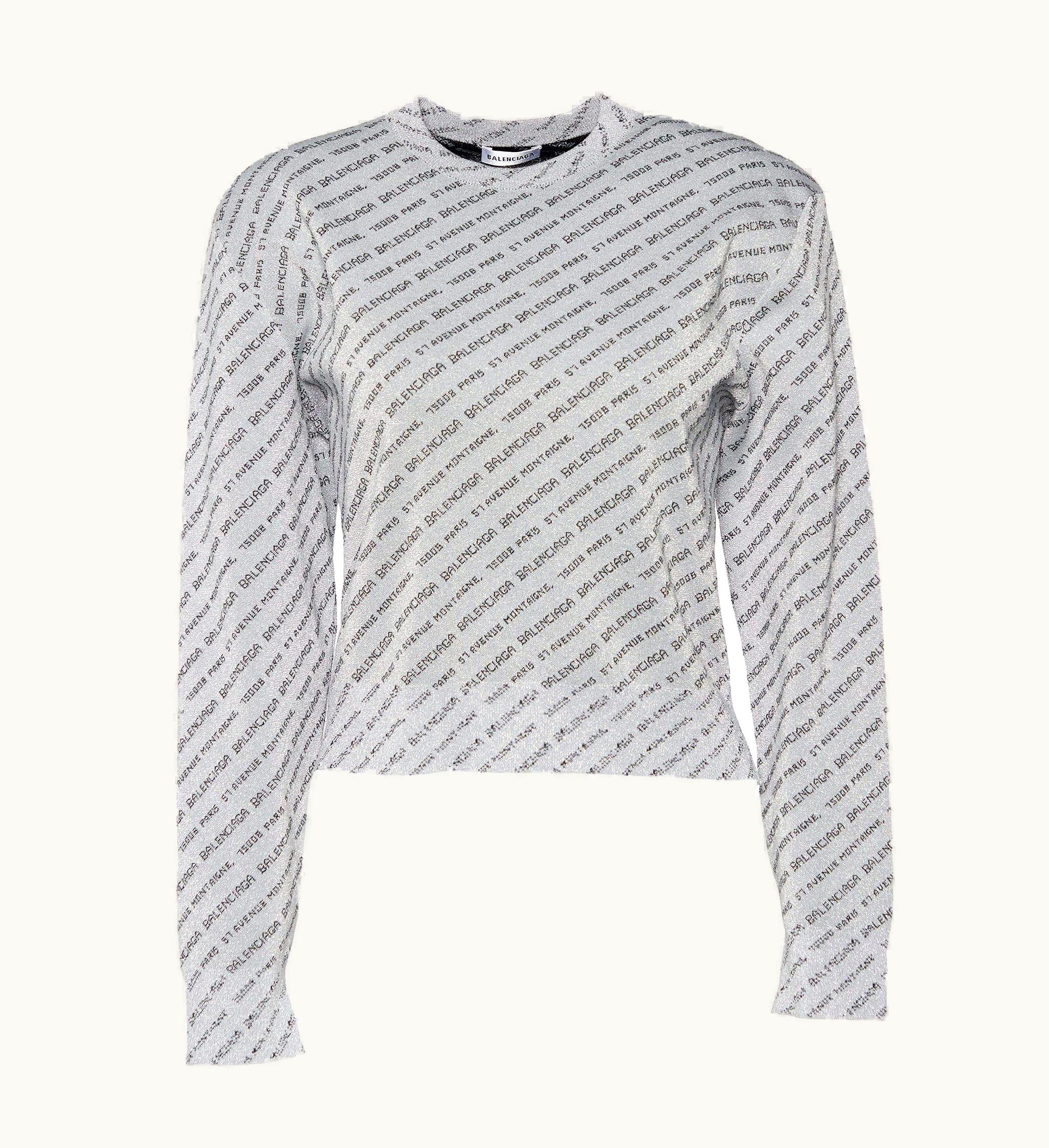 Balenciaga Balenciaga Silver All Over Logo Lurex Knit Crewneck Sweater