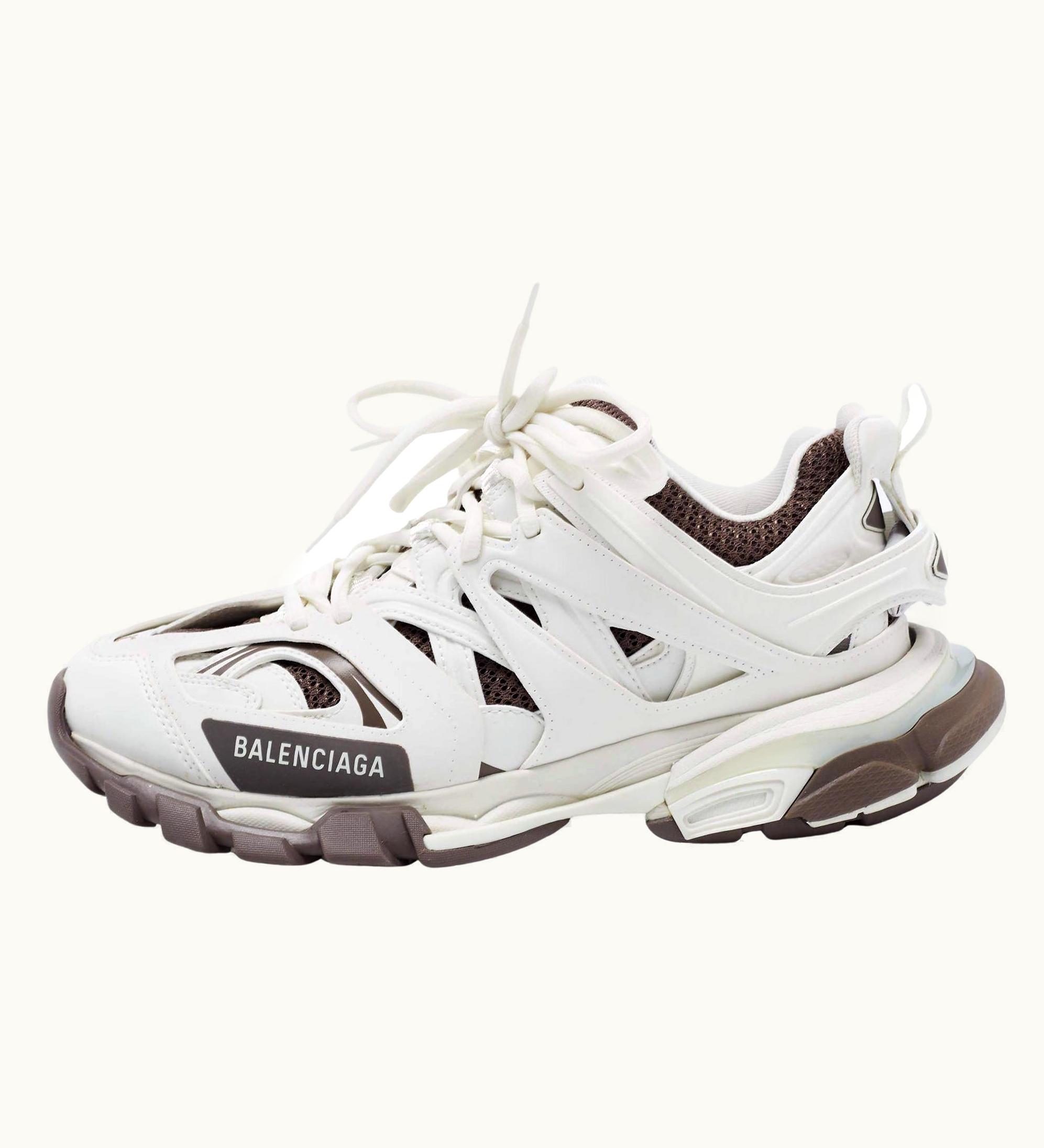 Balenciaga Balenciaga White/Brown Leather And Fabric Track Sneakers