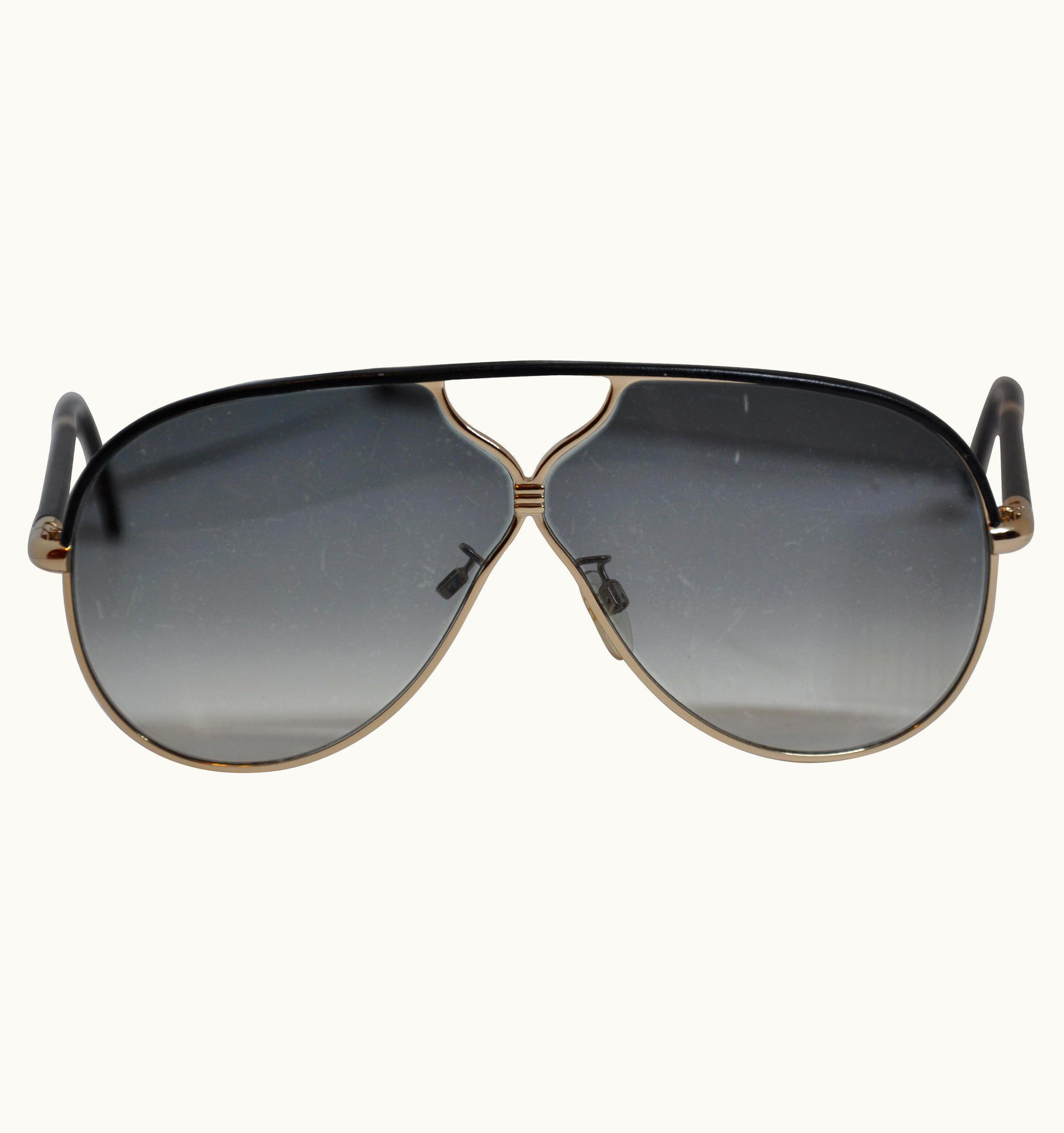 Balenciaga Balenciaga Black Lucite Sunglasses With Gilded Gold Hardware And Black Lambskin