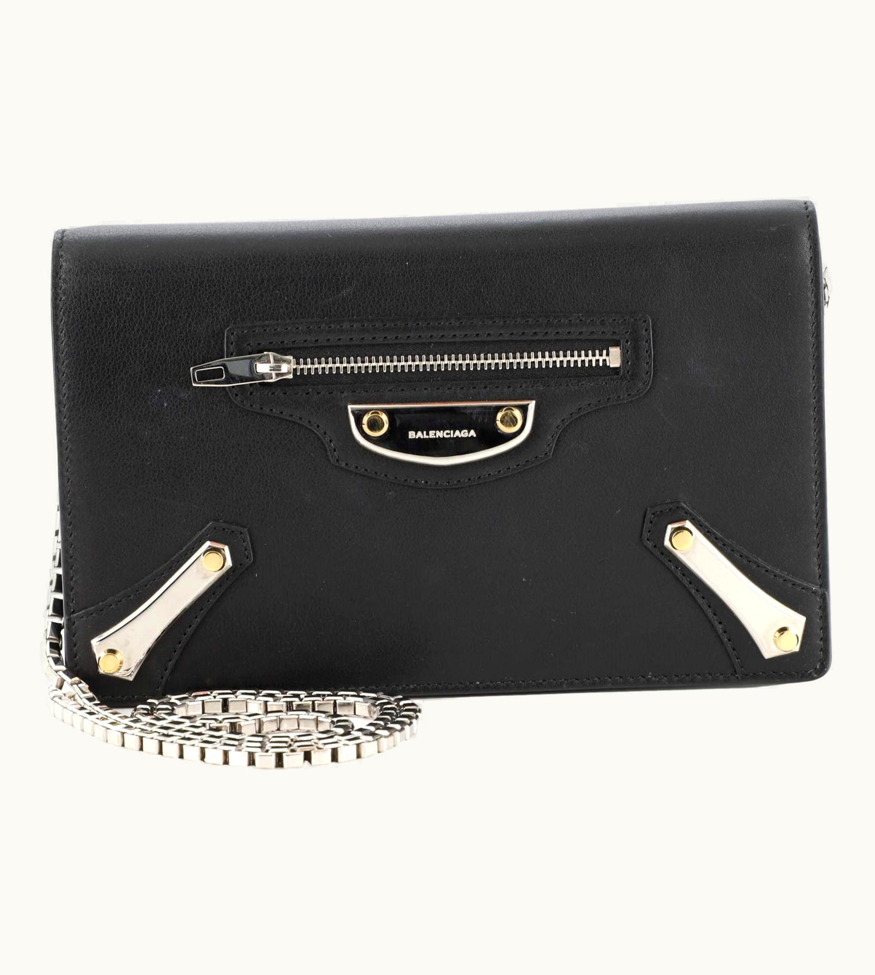 Balenciaga Balenciaga City Metal Plate Flat Studs Wallet On Chain Leather Small