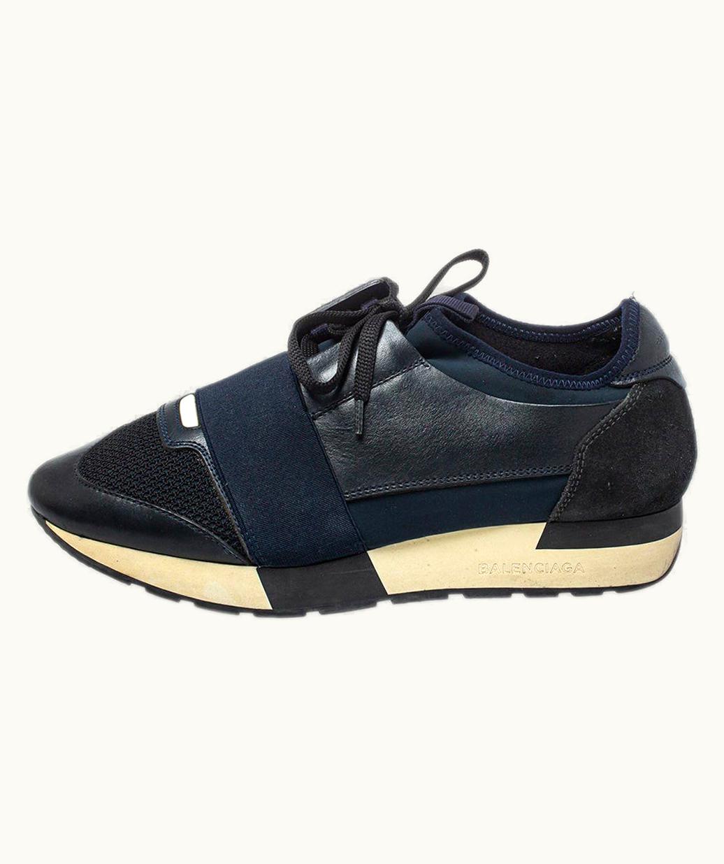 Balenciaga Balenciaga Black/Blue Leather And Mesh Race Runner Sneakers