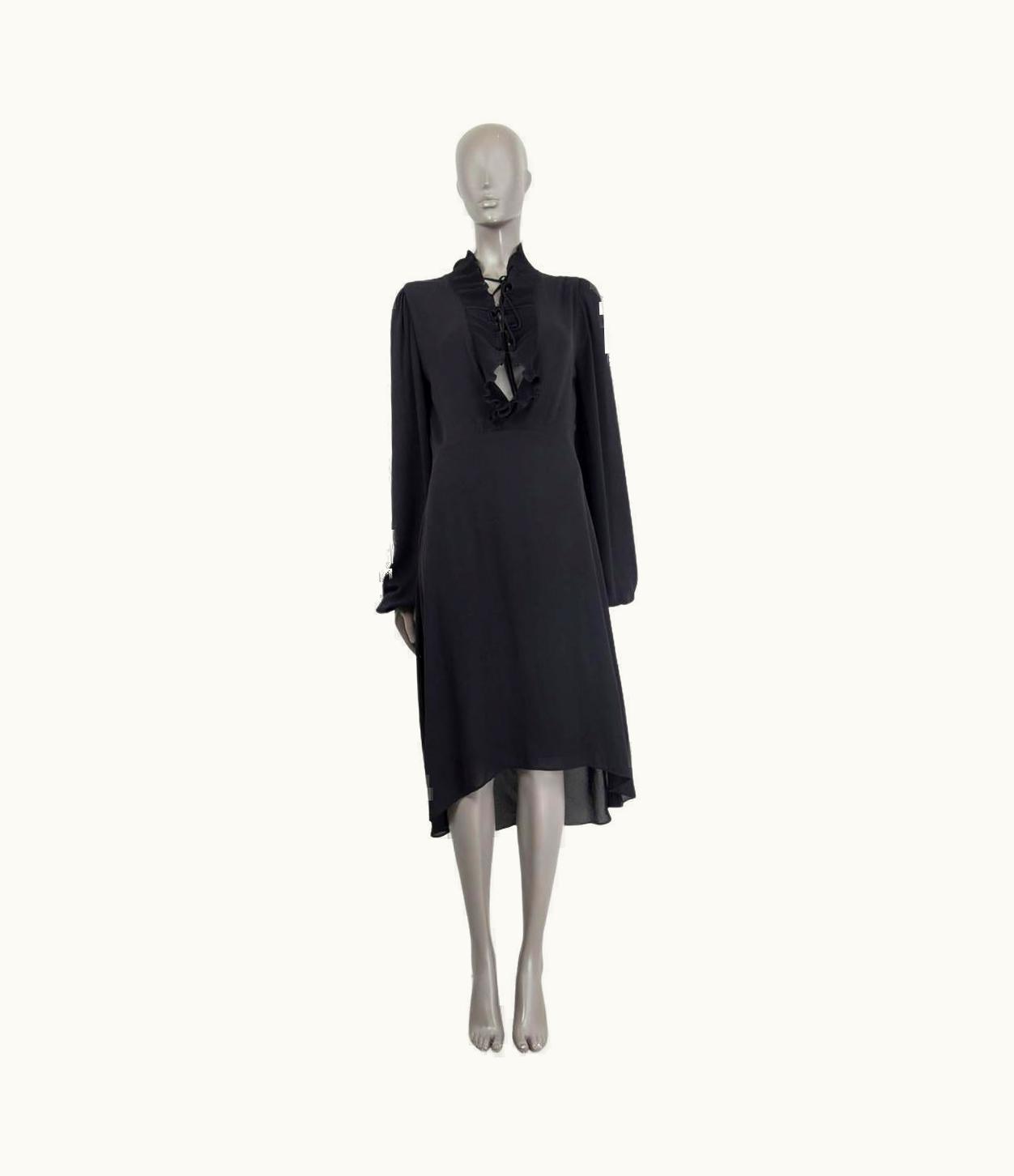Balenciaga Balenciaga Black Polyester Lace Up High Neck Asymmetric Dress