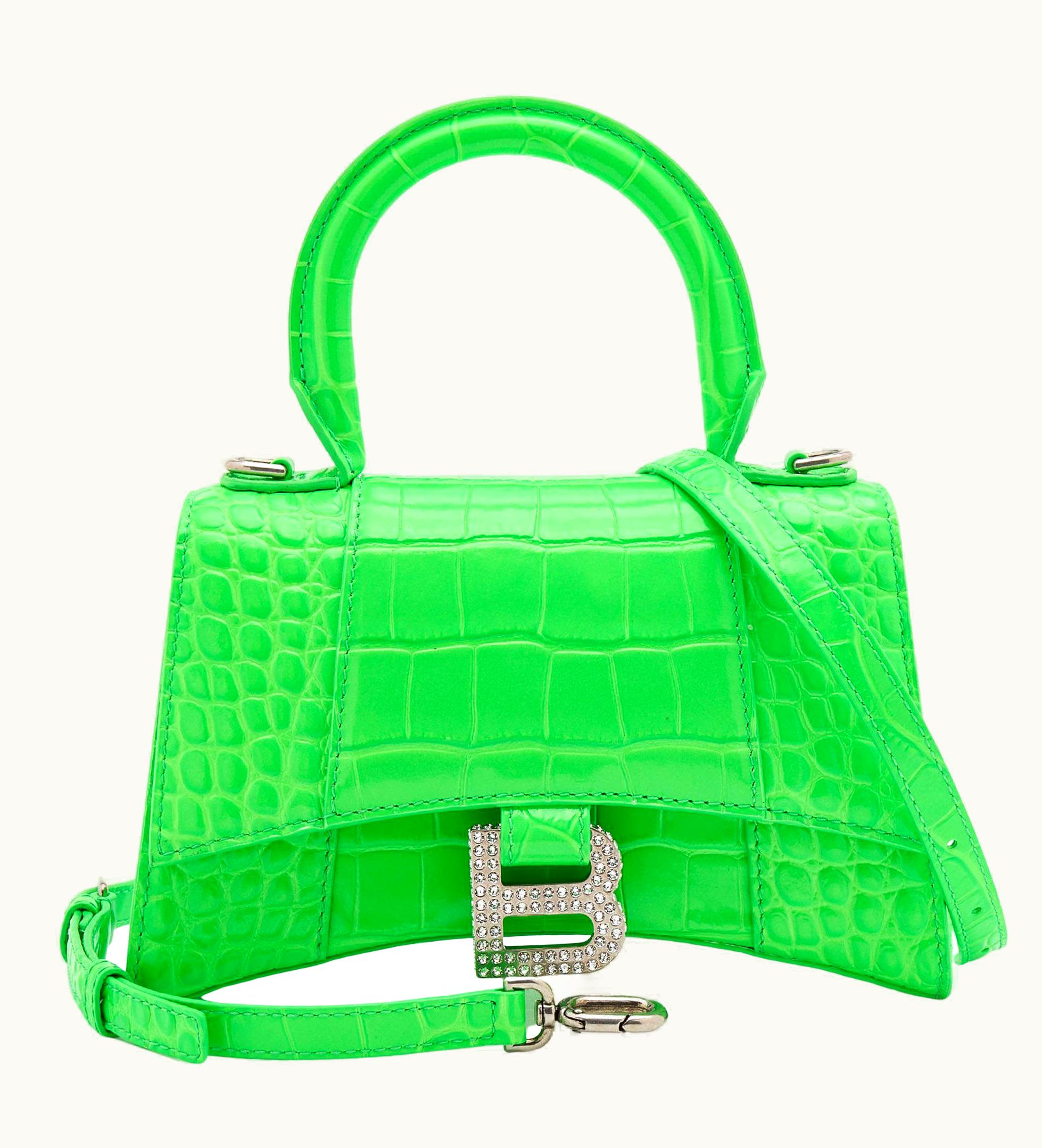 Balenciaga Balenciaga Green Croc Embossed Leather Embellished Hourglass Top Handle Bag