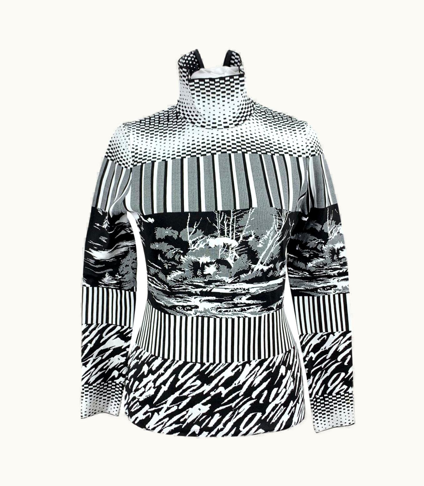 Balenciaga Balenciaga Black And White Polypropylene High Neck Jumper Fr