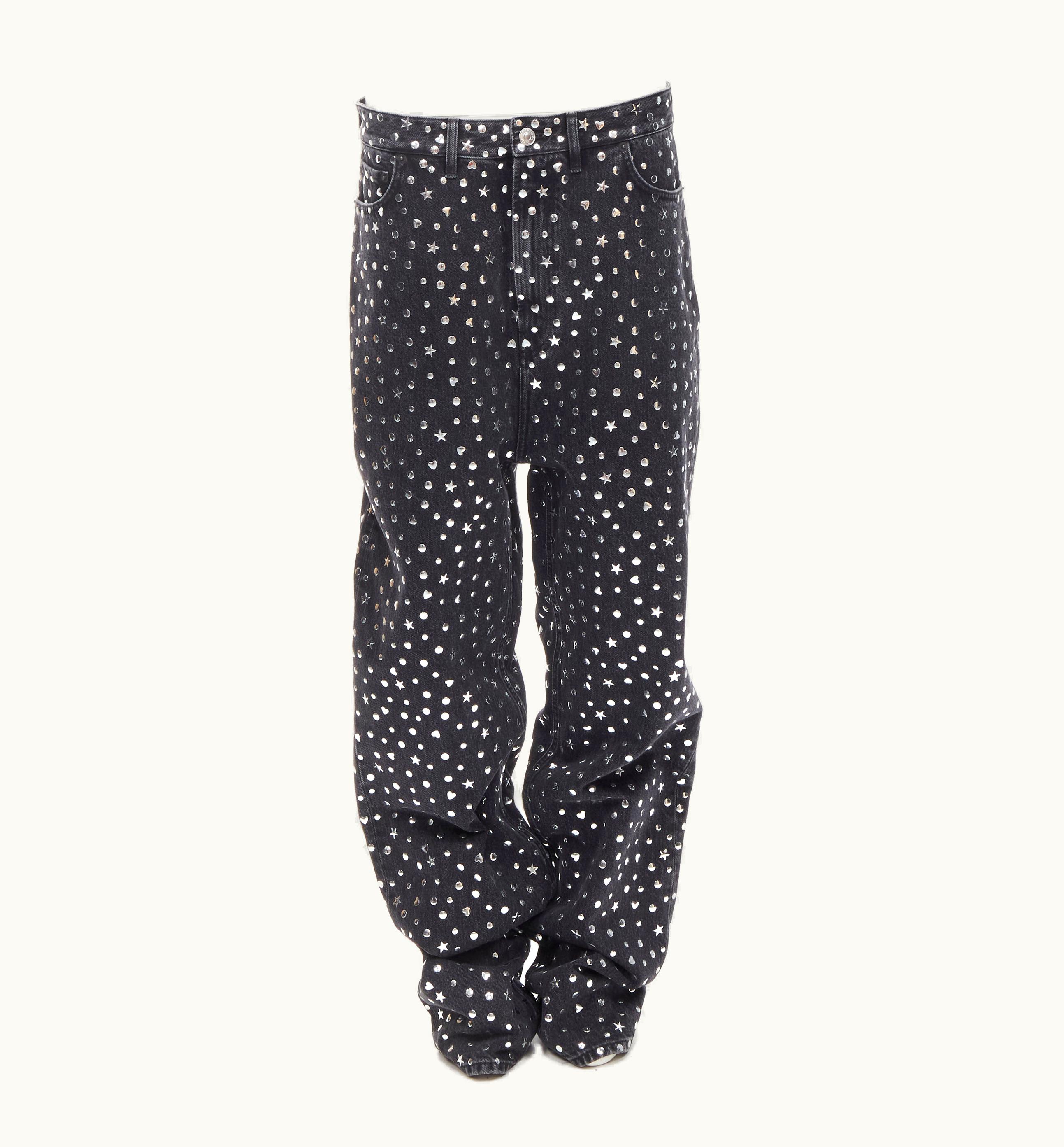 Balenciaga Rare Balenciaga Demna Black Denim Silver Star Heart Stud Embellished Jeans UZ0588681