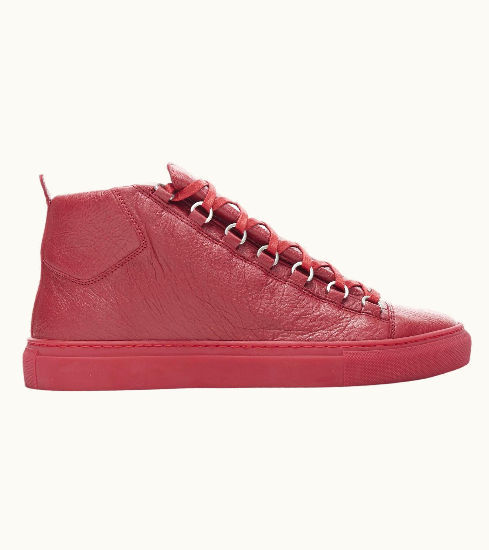 Balenciaga Balenciaga Arena Tumbled Calf Red High Top Sneakers  483497way406212