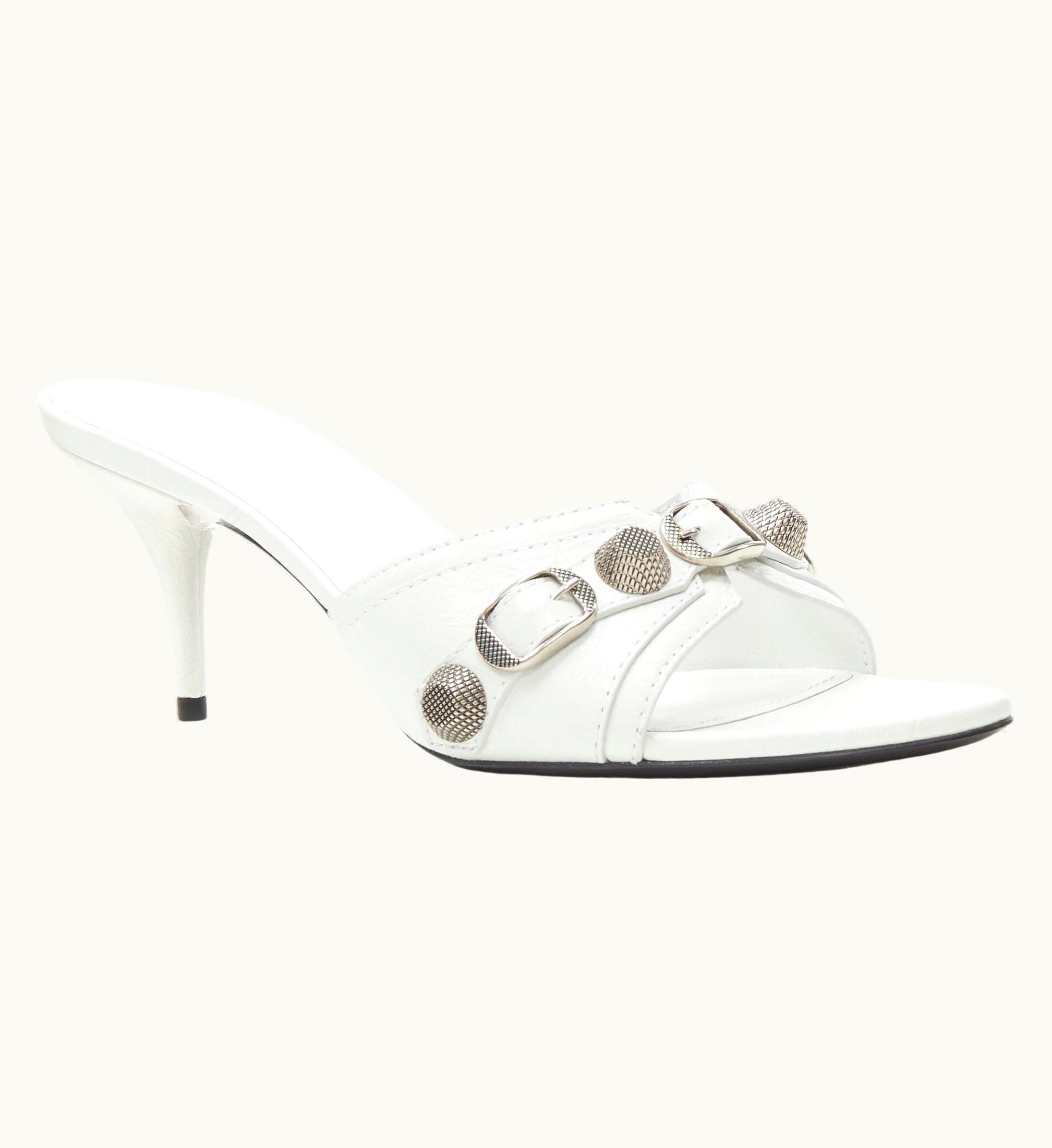 Balenciaga Balenciaga 2022 Cagole White Leather Silver Studded Mule Heel