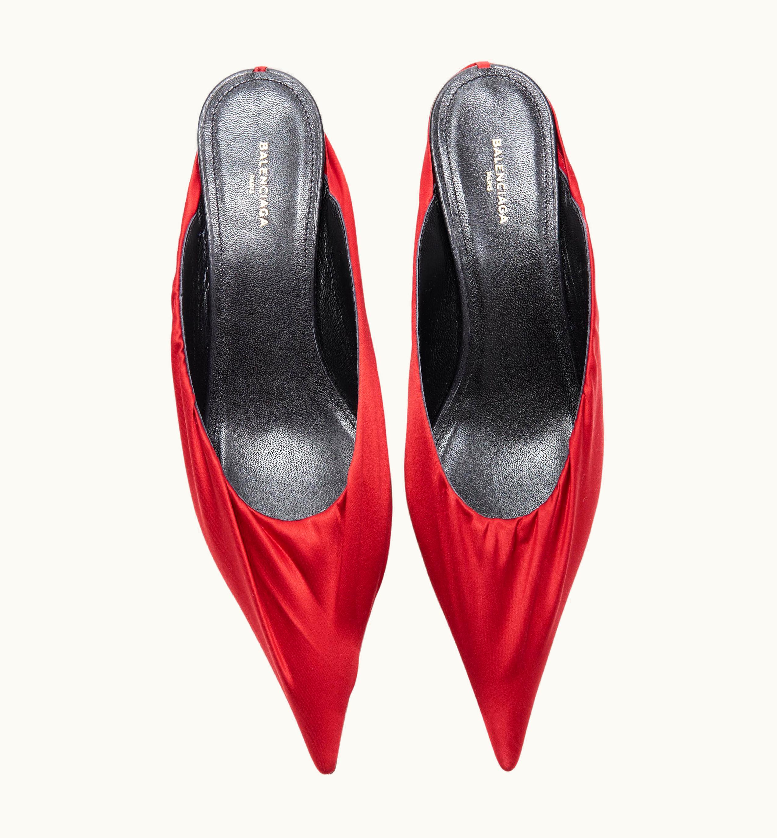 Balenciaga Balenciaga Knife Red Satin Wrapped Point Toe Kitten Heel Mule