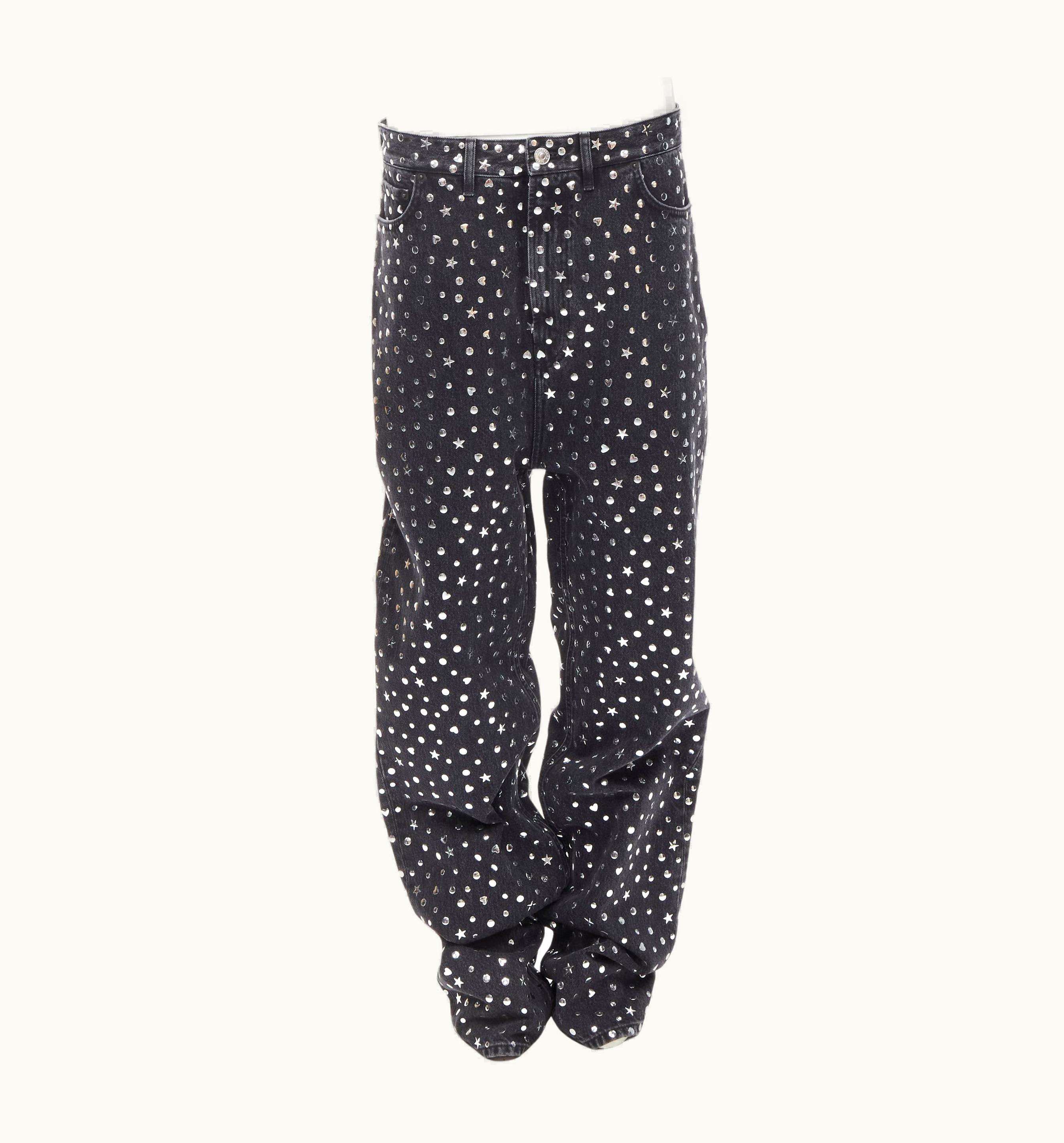 Balenciaga Rare Balenciaga Demna Black Denim Silver Star Heart Stud Embellished Jeans UZ0588697
