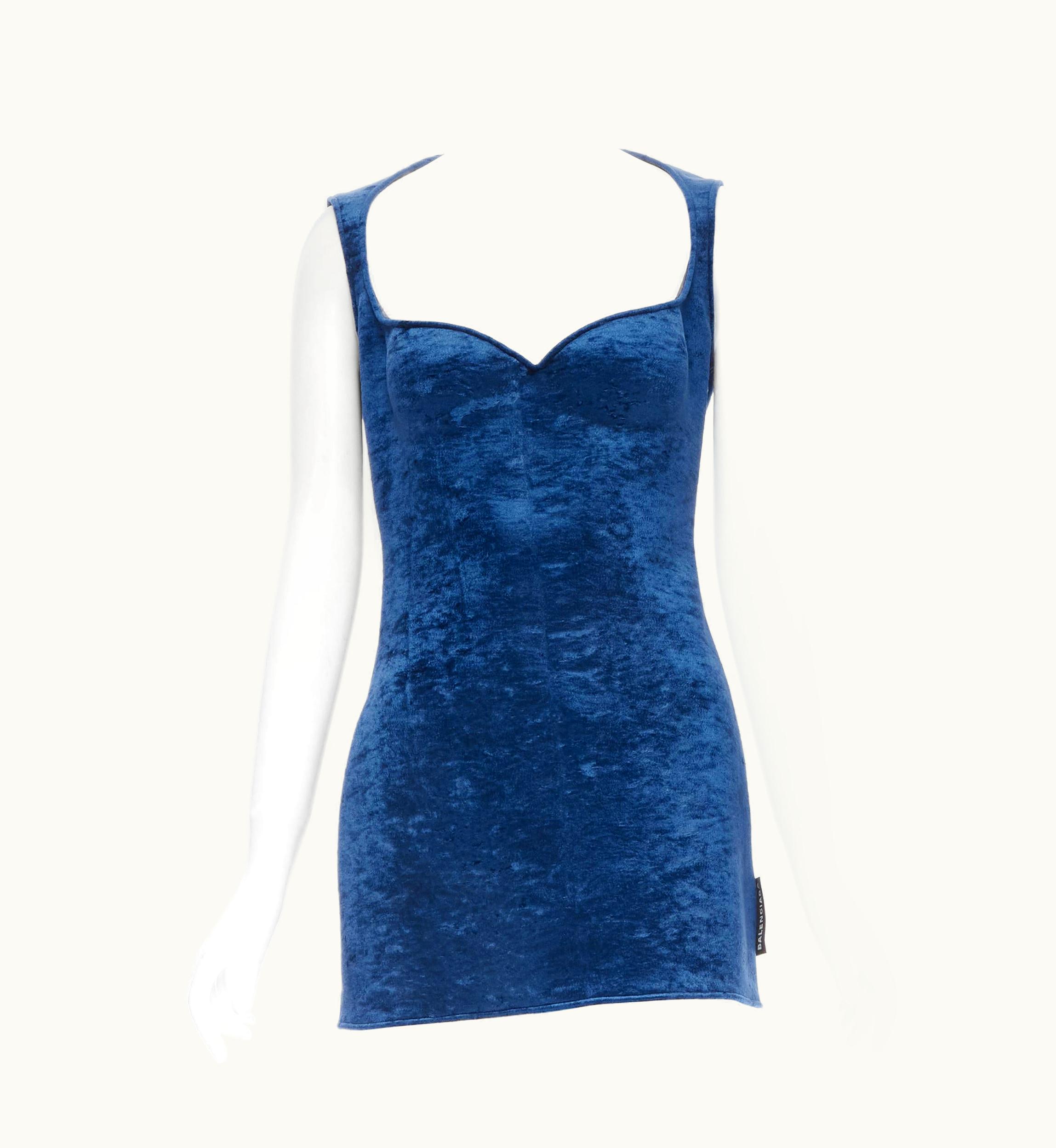 Balenciaga Runway Balenciaga Demna 2019 Runway Blue Velvet Sweetheart Dress  Kylie