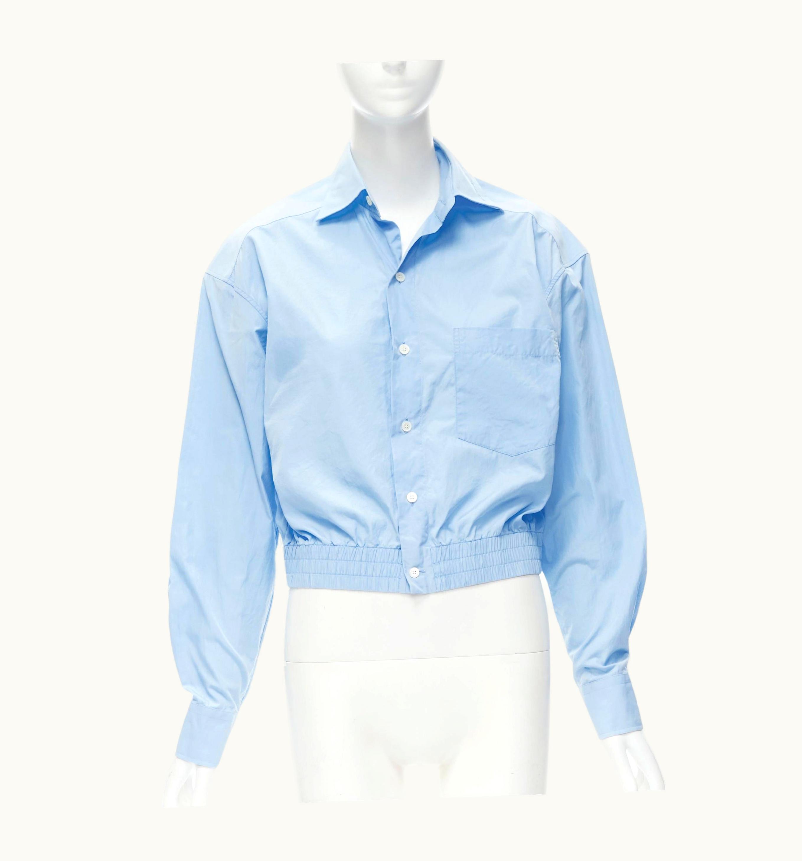 Balenciaga Balenciaga Blue Cotton Stiff Shoulder Elasticated Hem Boxy Cropped Shirt