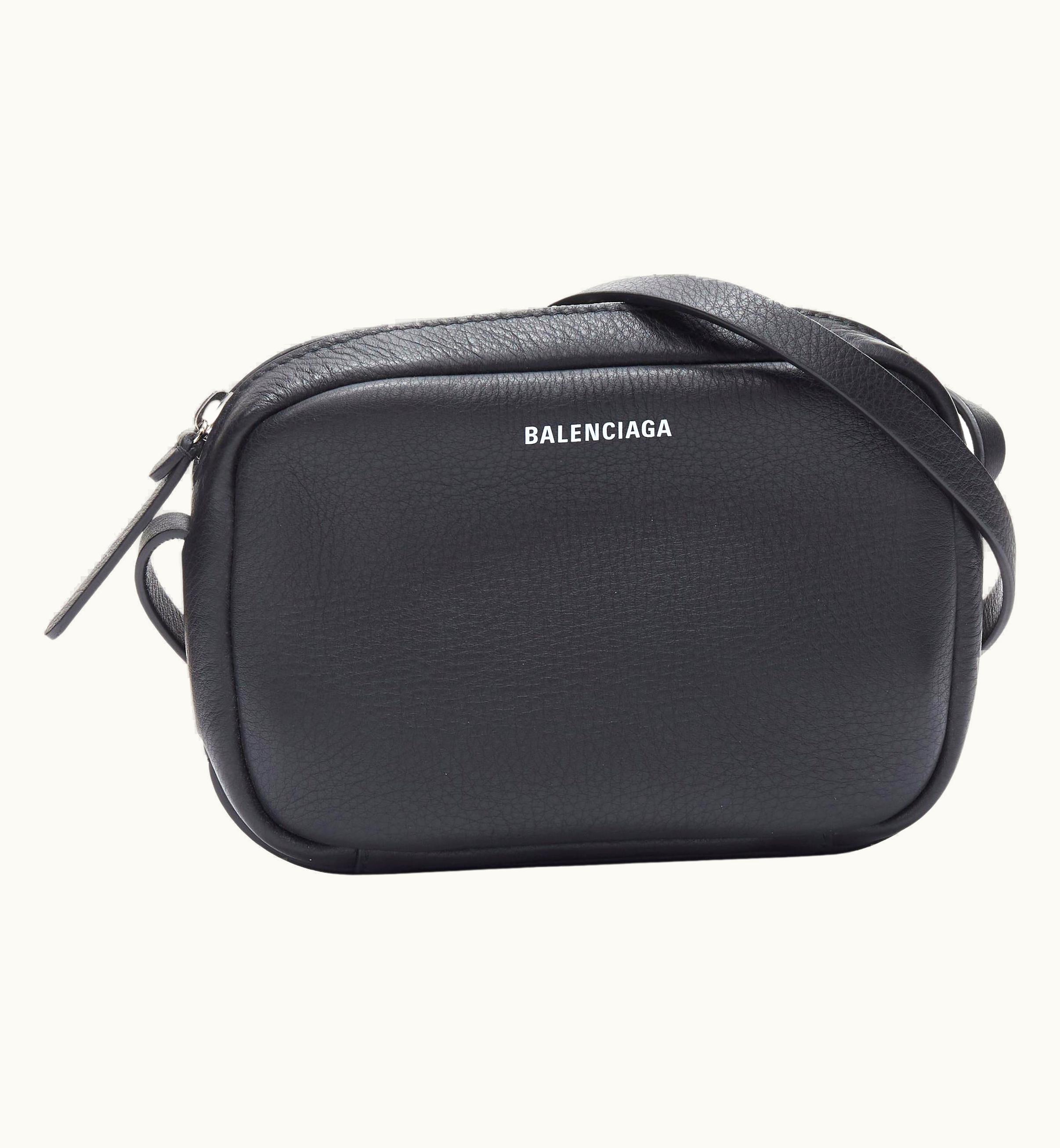 Balenciaga Balenciaga Demna Everyday Camera Black Leather Logo Print Crossbody Bag