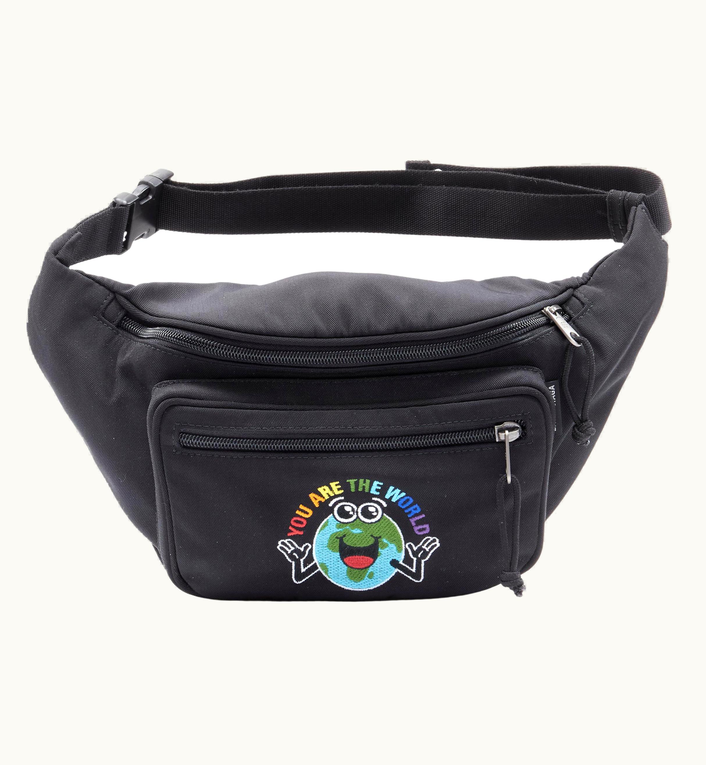 Balenciaga Balenciaga Explorer You Are The World Embroidered Black Nylon Waist Bag