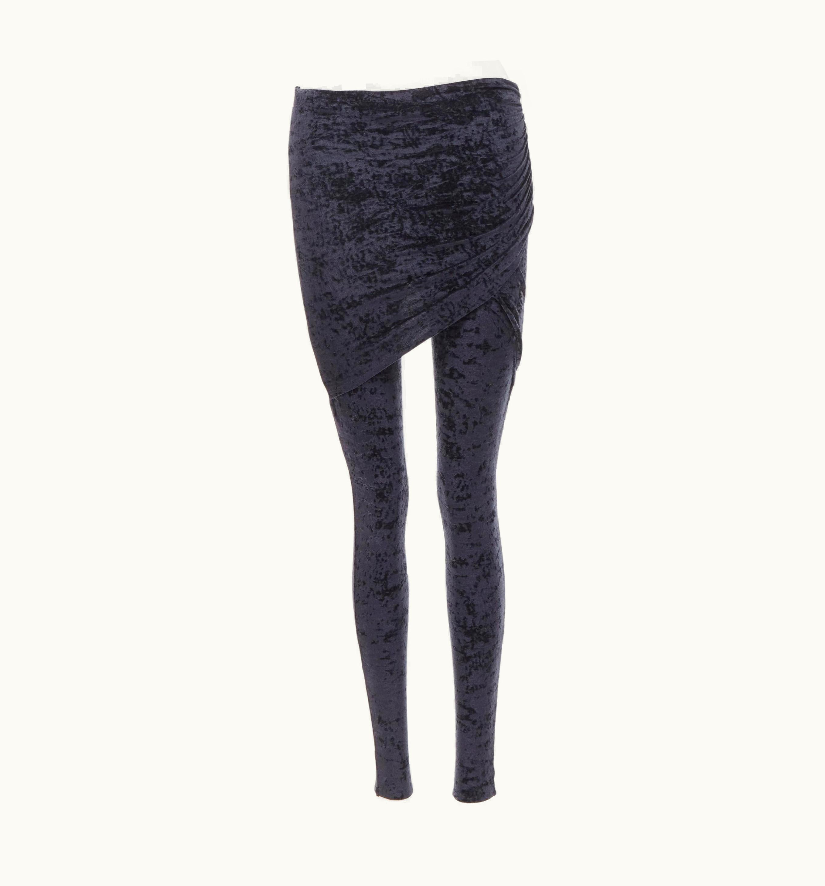 Balenciaga Balenciaga 2019 Demna Black Crushed Velvet Draped Tight Leggings