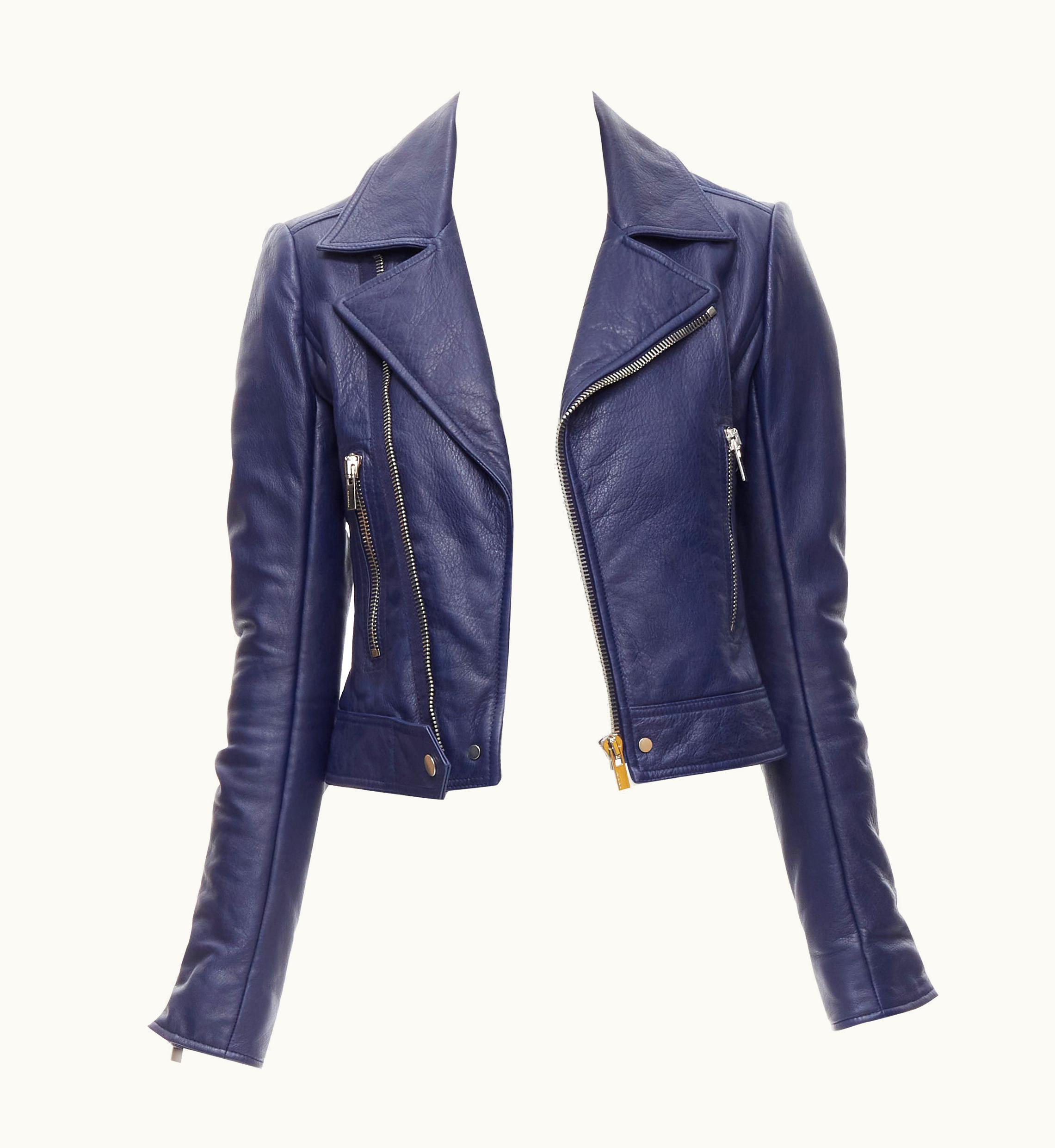 Balenciaga Balenciaga 2014 Dark Blue Lambskin Leather Cropped Fit Biker Jacket